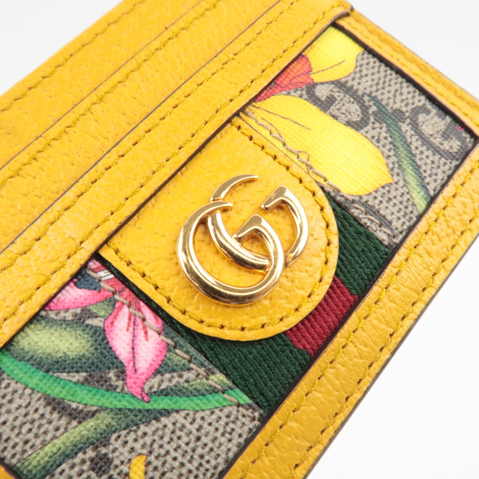 GUCCI Ophidia GG Flora Card Case GG Supreme Leather Yellow 523159