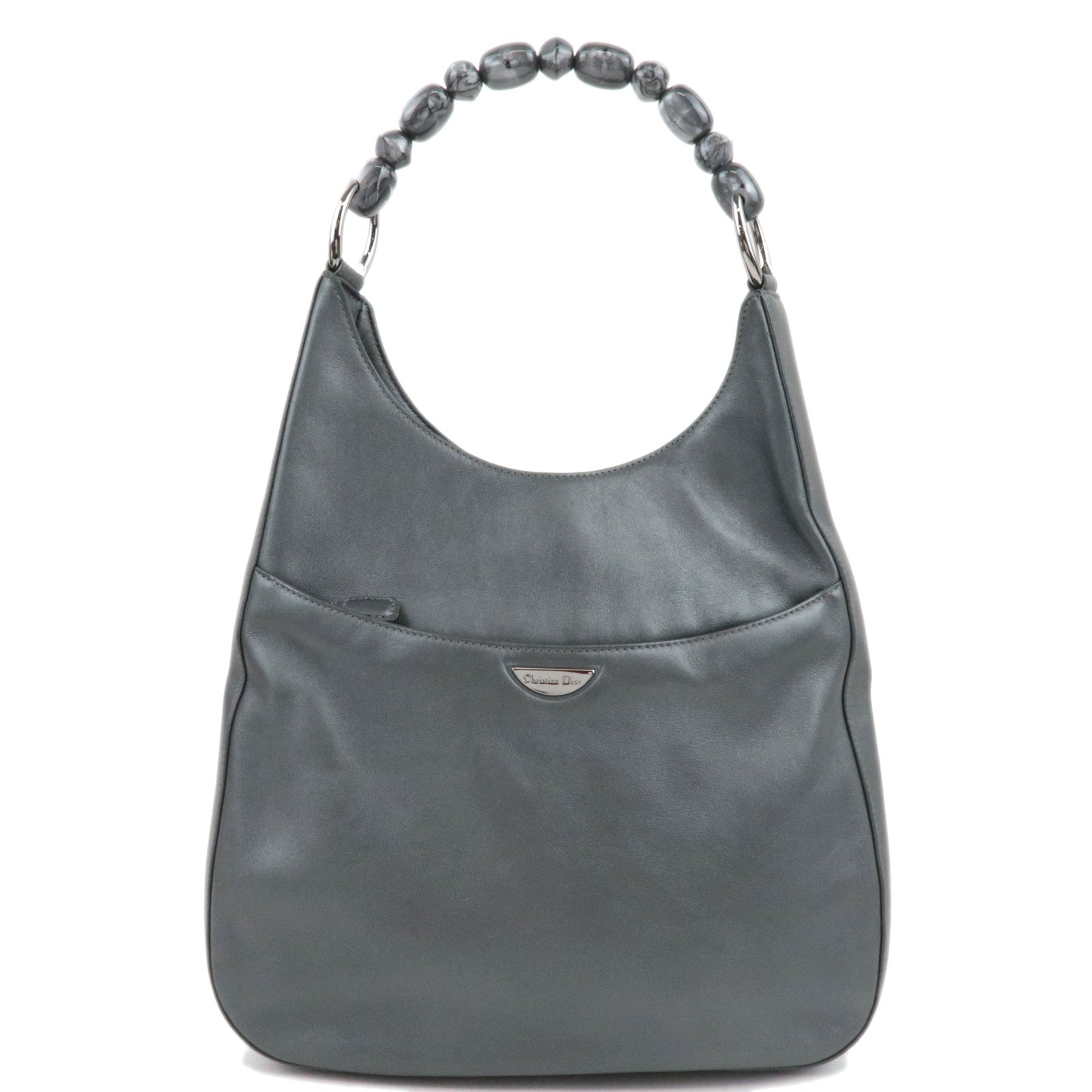 Christian Dior Maris Pearl Leather Shoulder Bag Gray *Dust bag83042