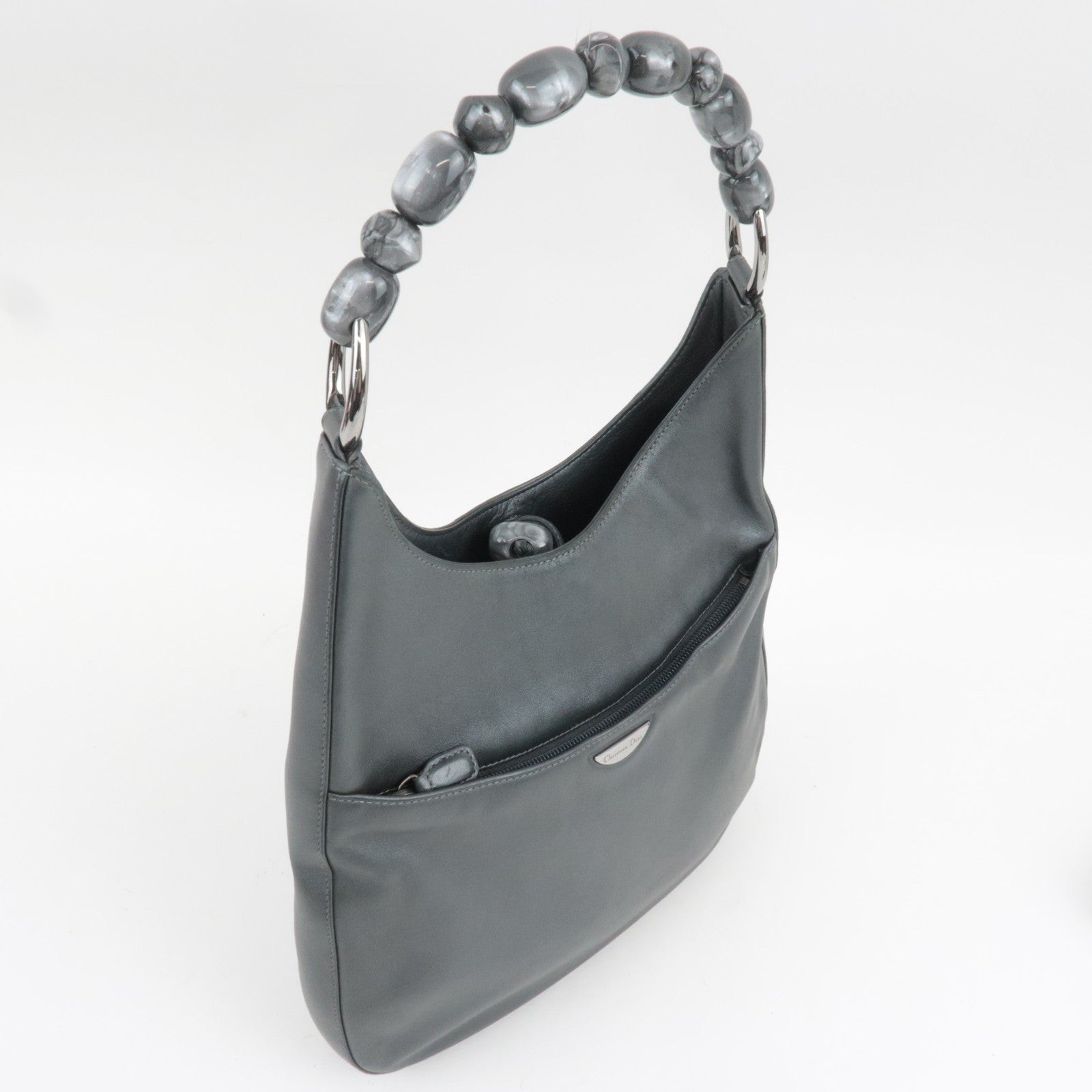 Christian Dior Maris Pearl Leather Shoulder Bag Gray *Dust bag