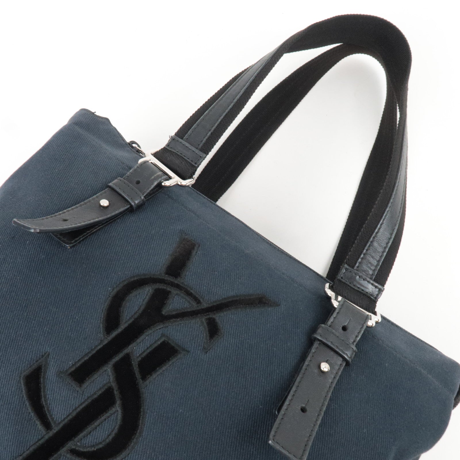 SAINT LAURENT YSL Logo Canvas Tote Bag Black