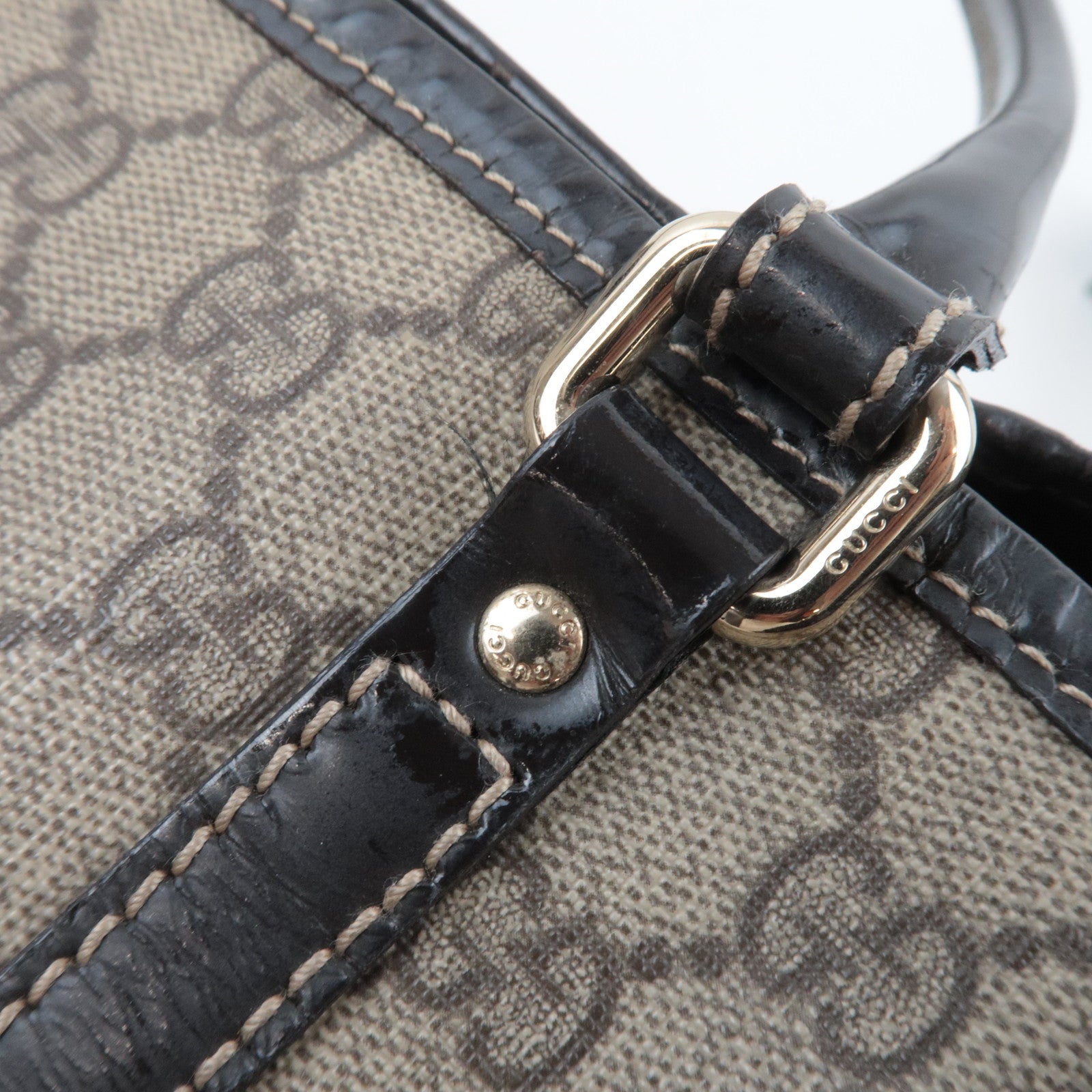 GUCCI Tote Bag GG Supreme Leather Beige Brown 197953