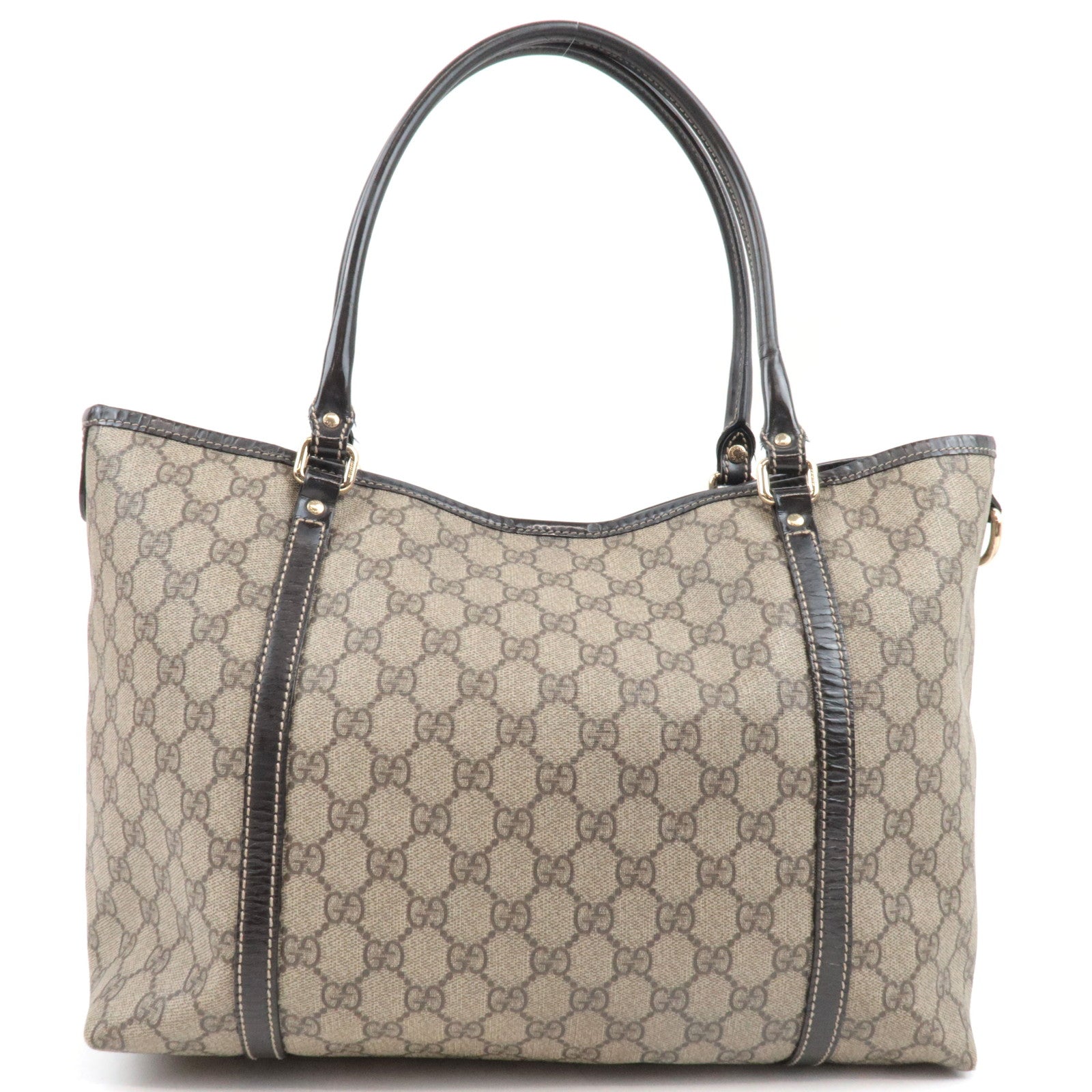 GUCCI Tote Bag GG Supreme Leather Beige Brown 197953
