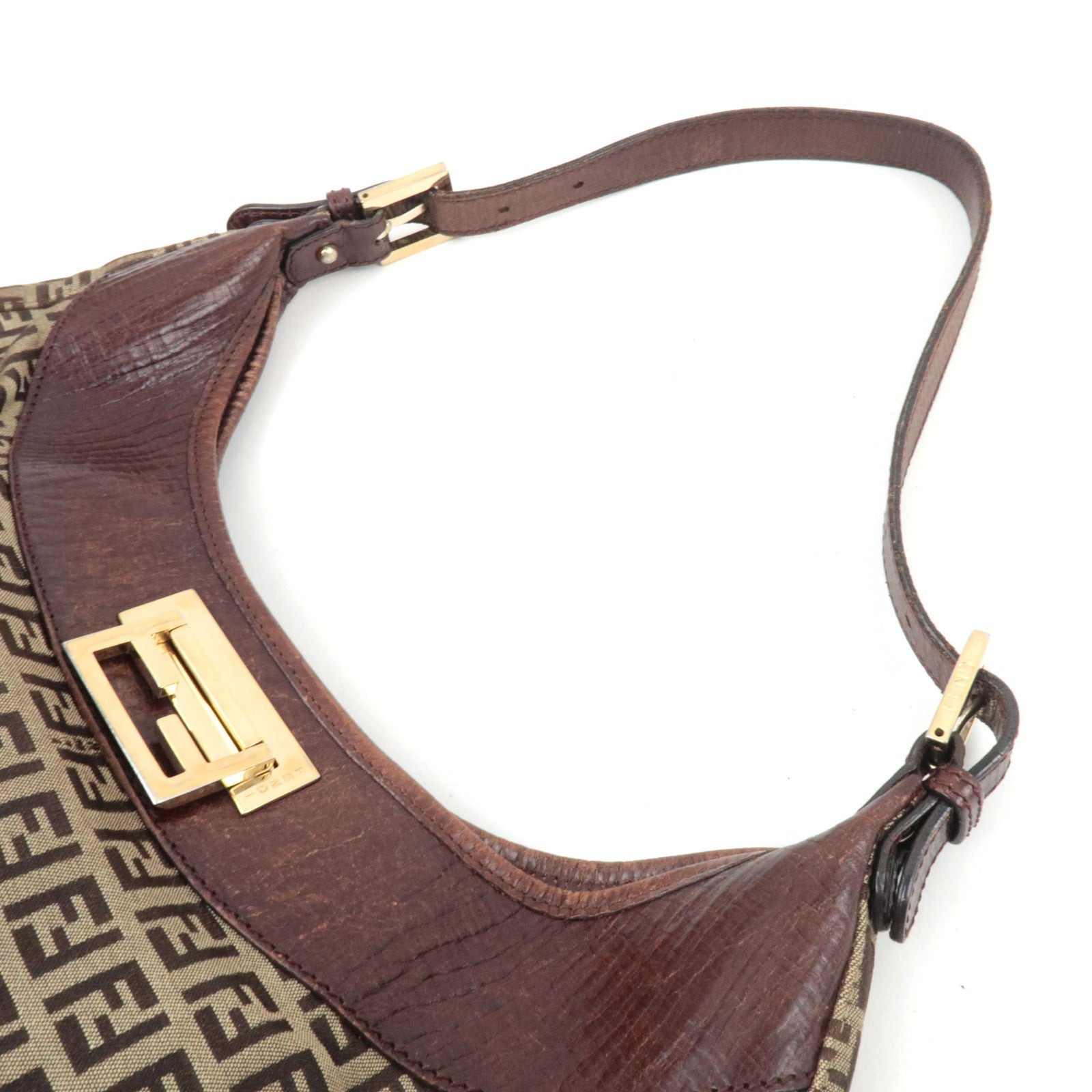 FENDI Zucchino Hobo Canvas Leather Shoulder Bag Beige Brown 8BR552