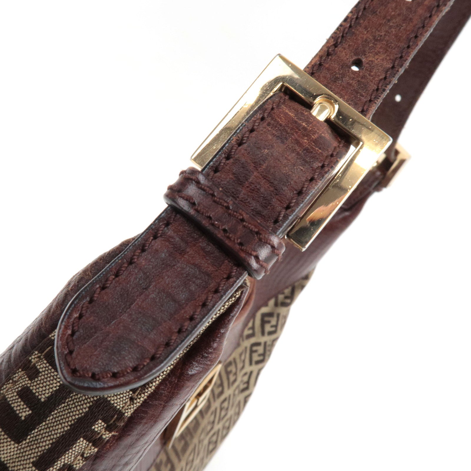 FENDI Zucchino Hobo Canvas Leather Shoulder Bag Beige Brown 8BR552