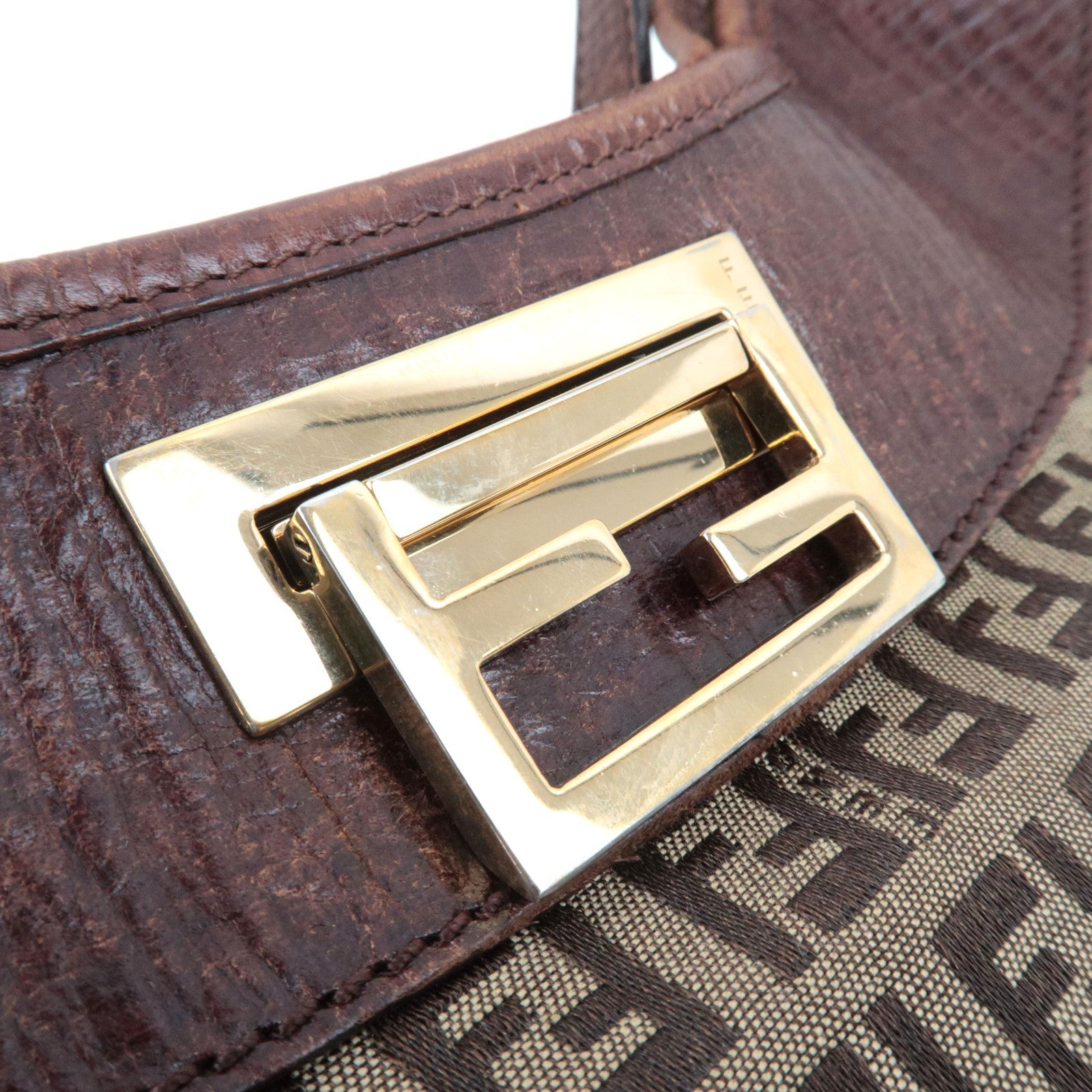 FENDI Zucchino Hobo Canvas Leather Shoulder Bag Beige Brown 8BR552