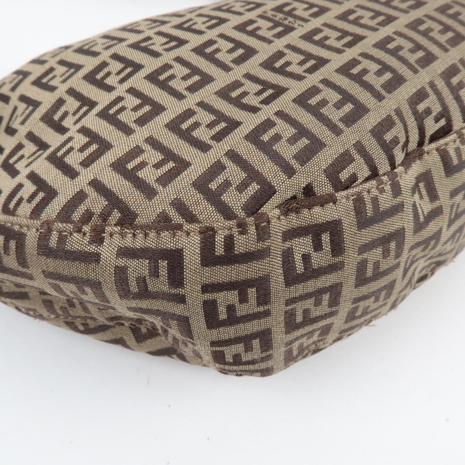 FENDI Zucchino Hobo Canvas Leather Shoulder Bag Beige Brown 8BR552