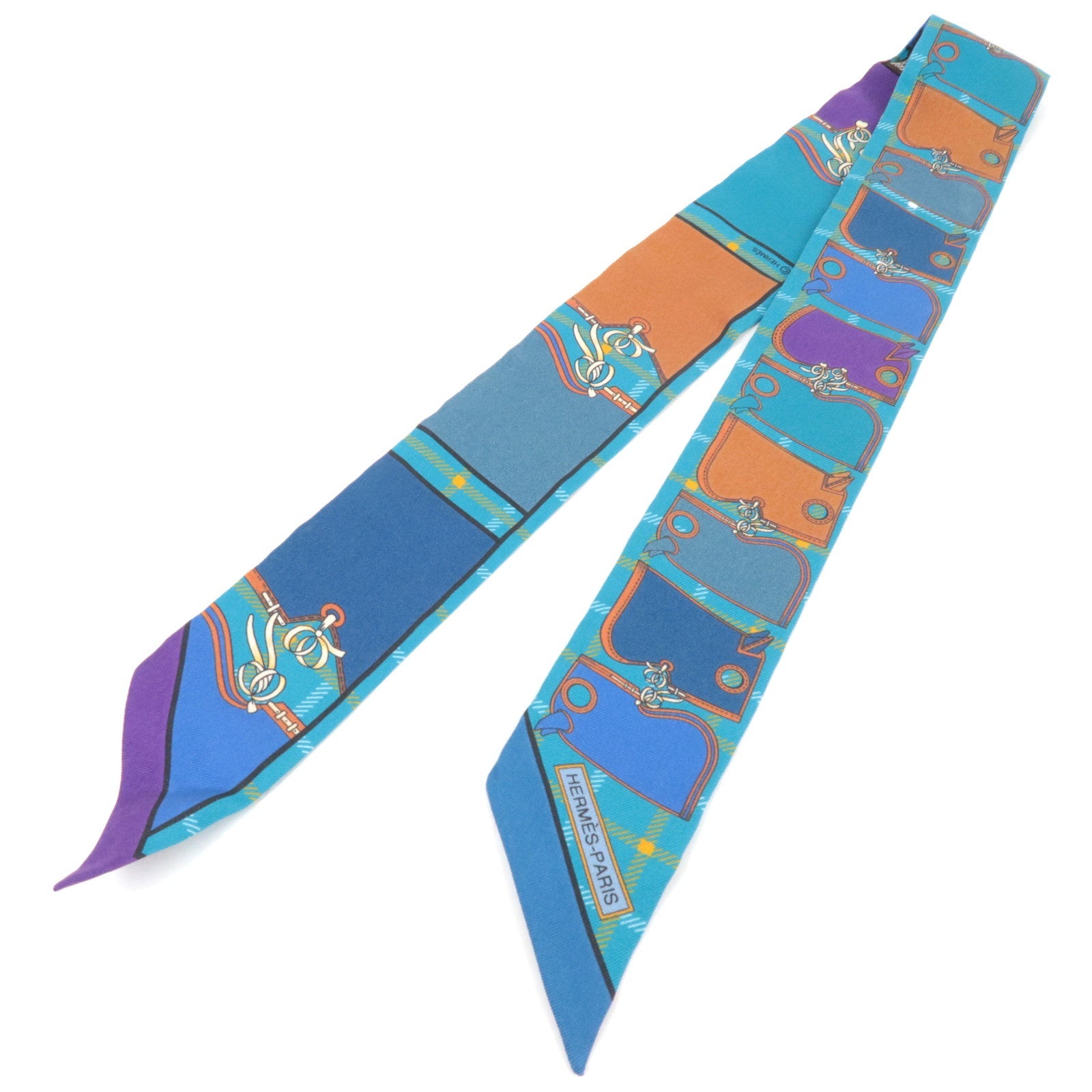 HERMES Twilly 100% Silk Scarf Camails Blue *Box83062