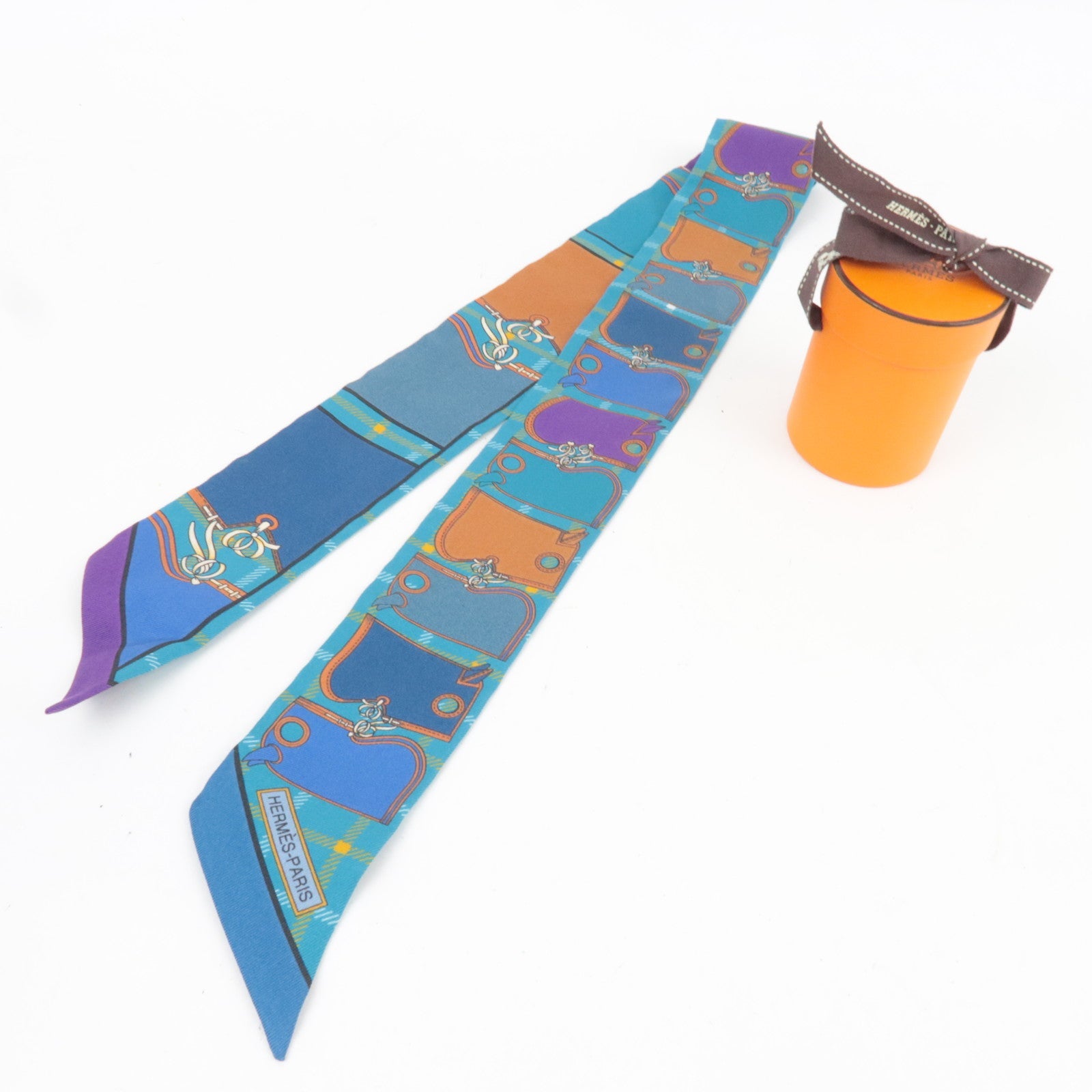 HERMES Twilly 100% Silk Scarf Camails Blue *Box