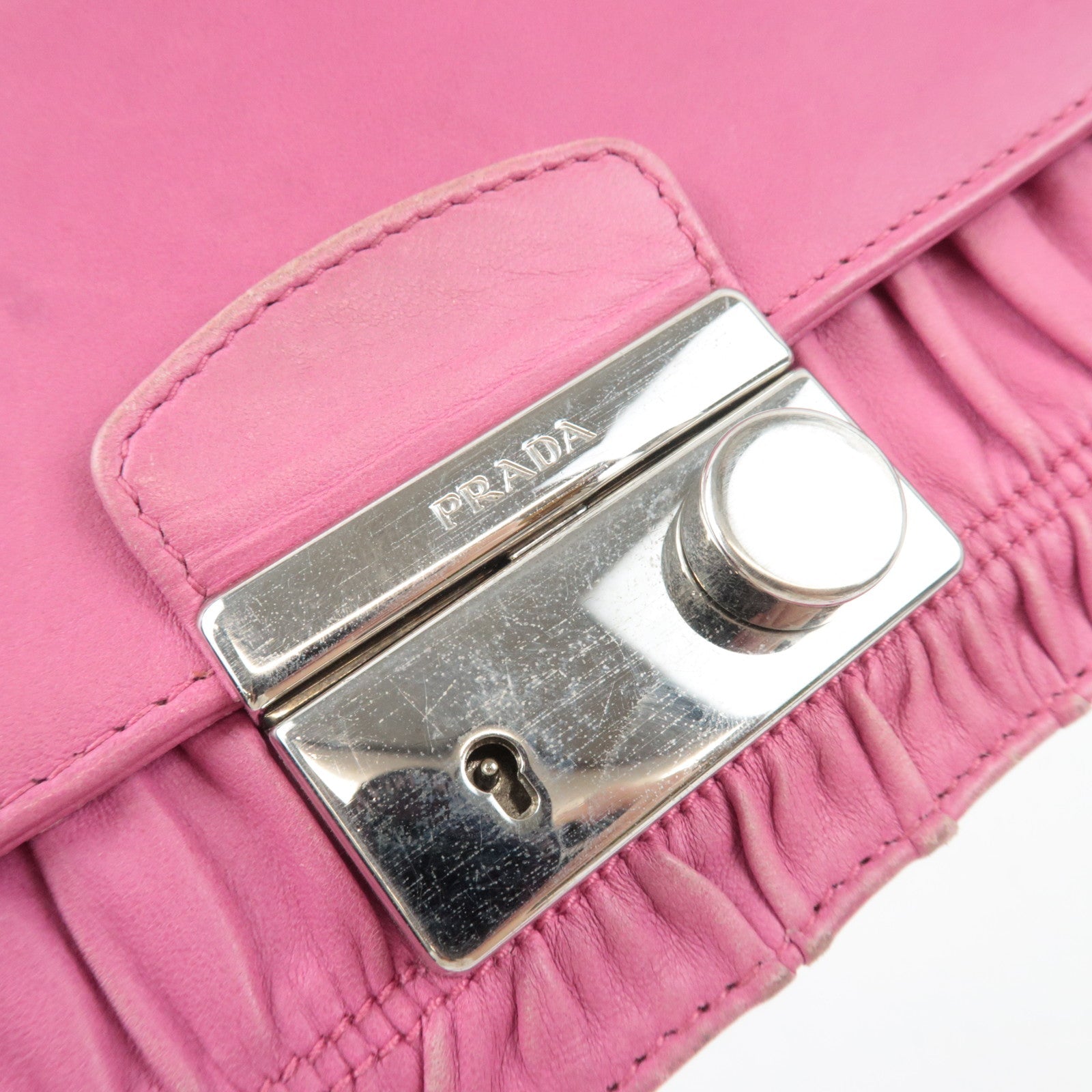 PRADA Leather Mini Shoulder Wallet Bag Pink