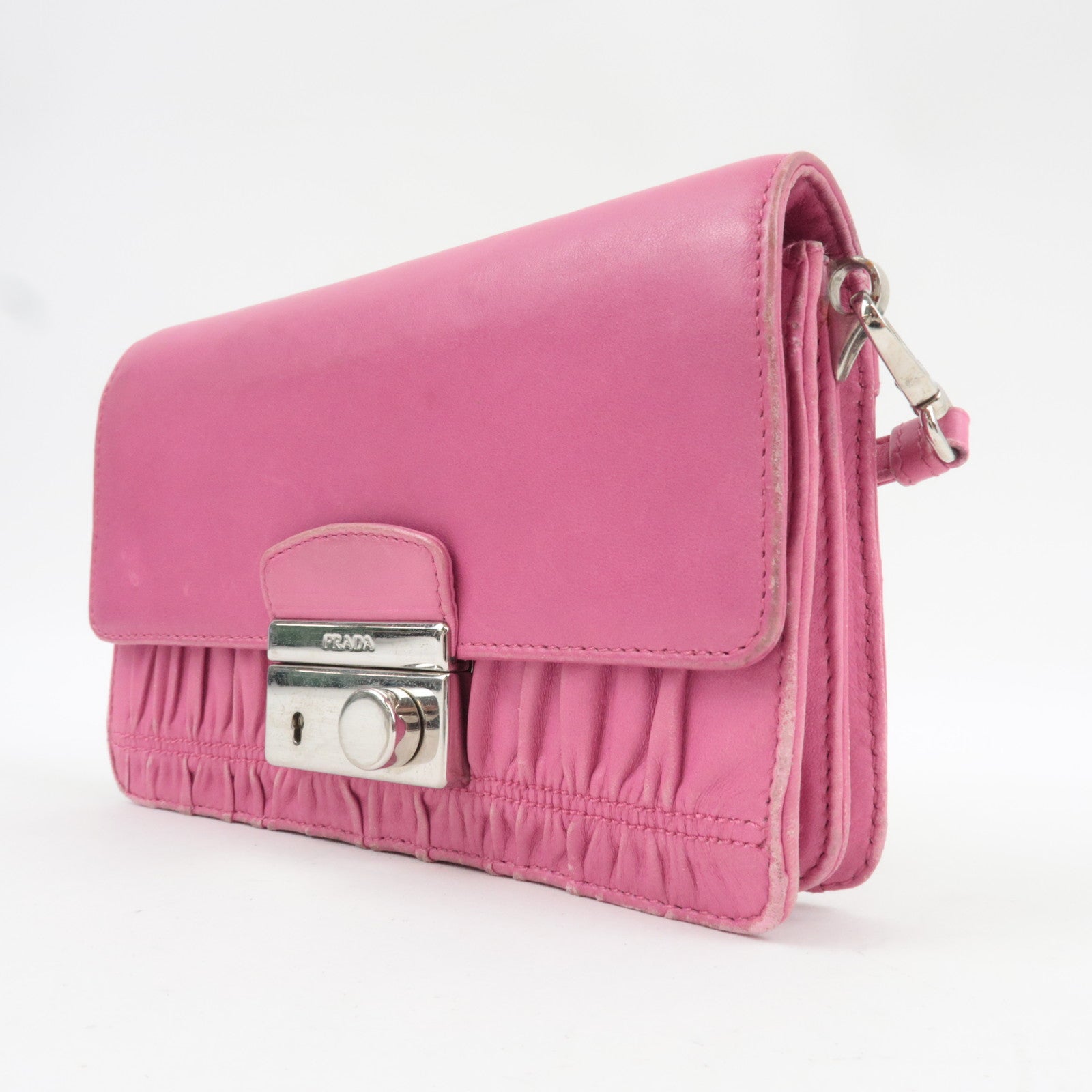 PRADA Leather Mini Shoulder Wallet Bag Pink