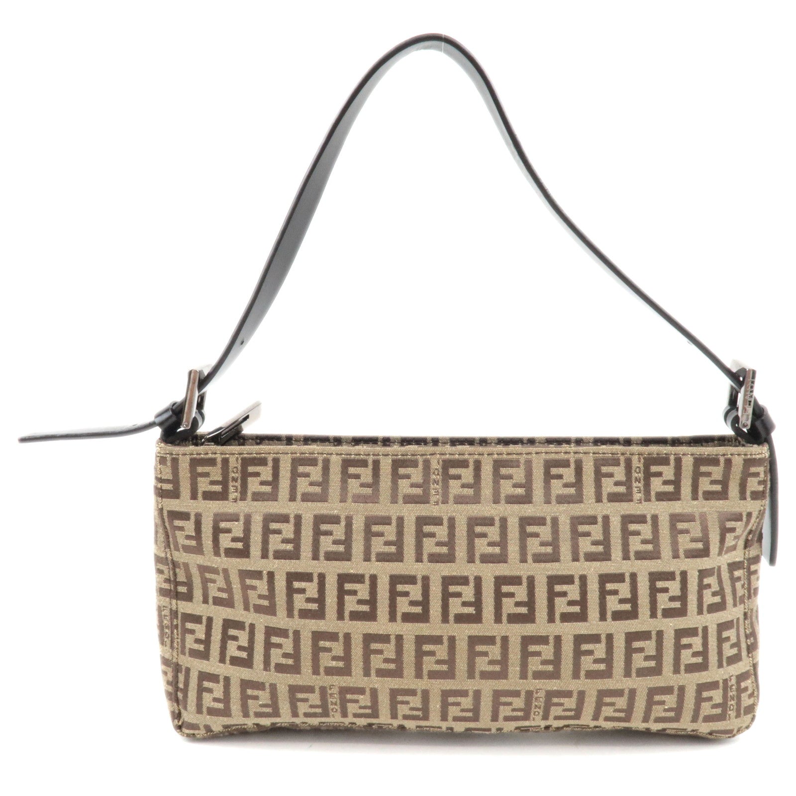 FENDI Zucchino Shoulder Bag Canvas Leather Beige Brown 8BR04283081