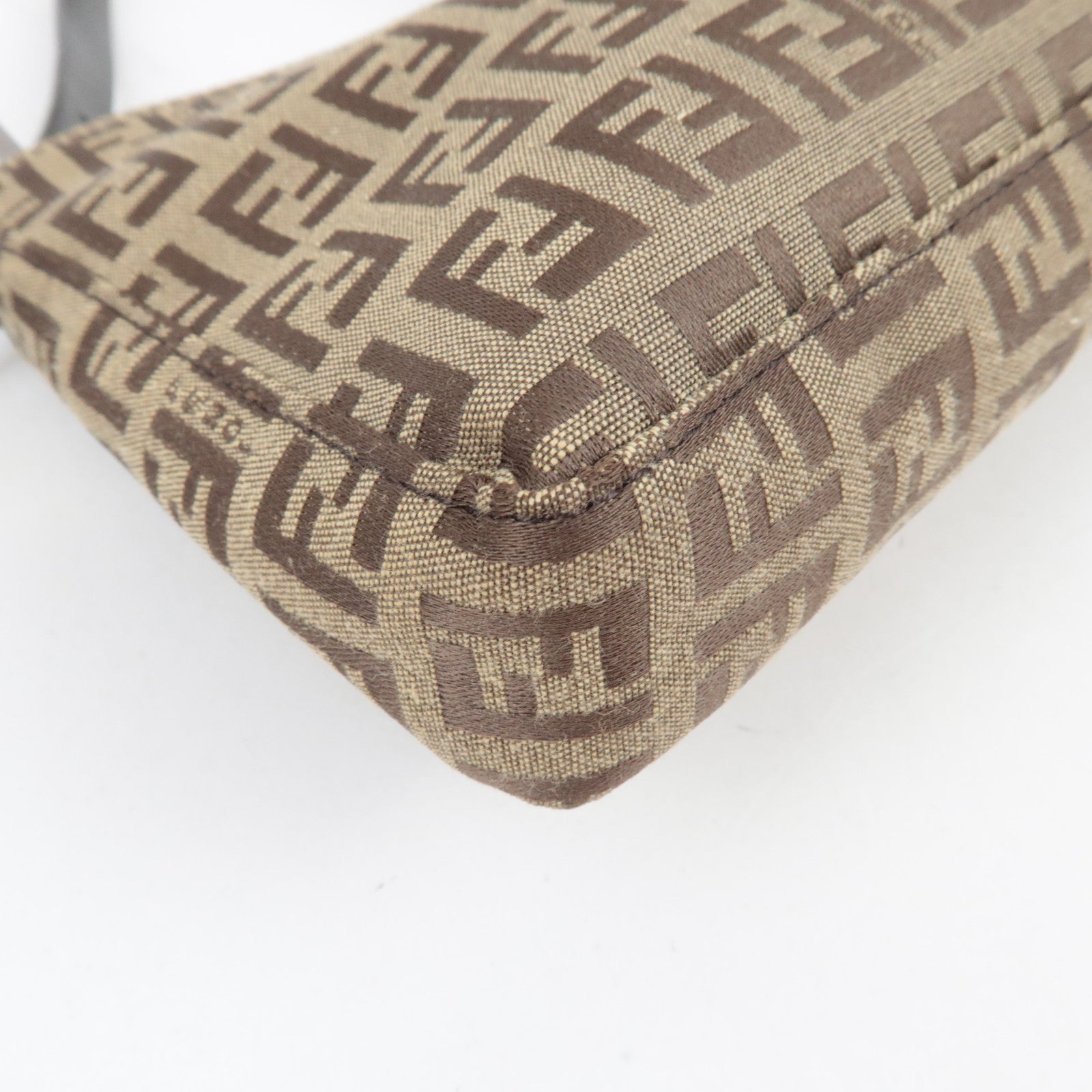 FENDI Zucchino Shoulder Bag Canvas Leather Beige Brown 8BR042