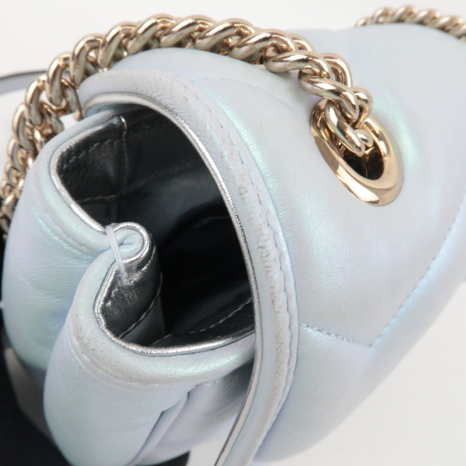 GUCCI GG Marmont Double Chain Leather Shoulder Bag Blue Aurora 739682