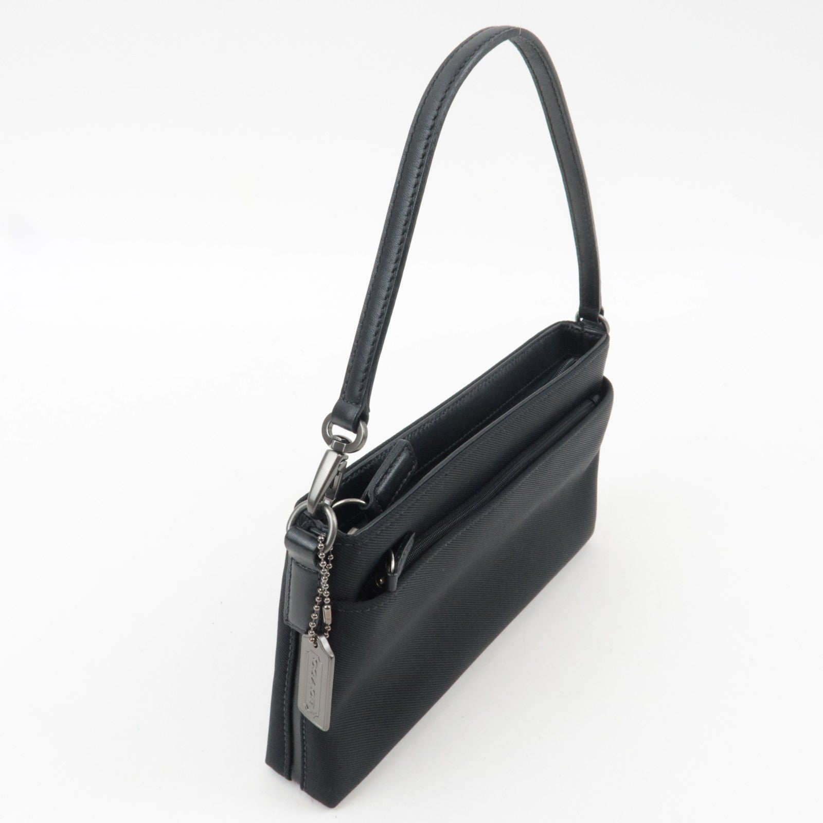 COACH Shoulder Bag Nylon Canvas Leather Black