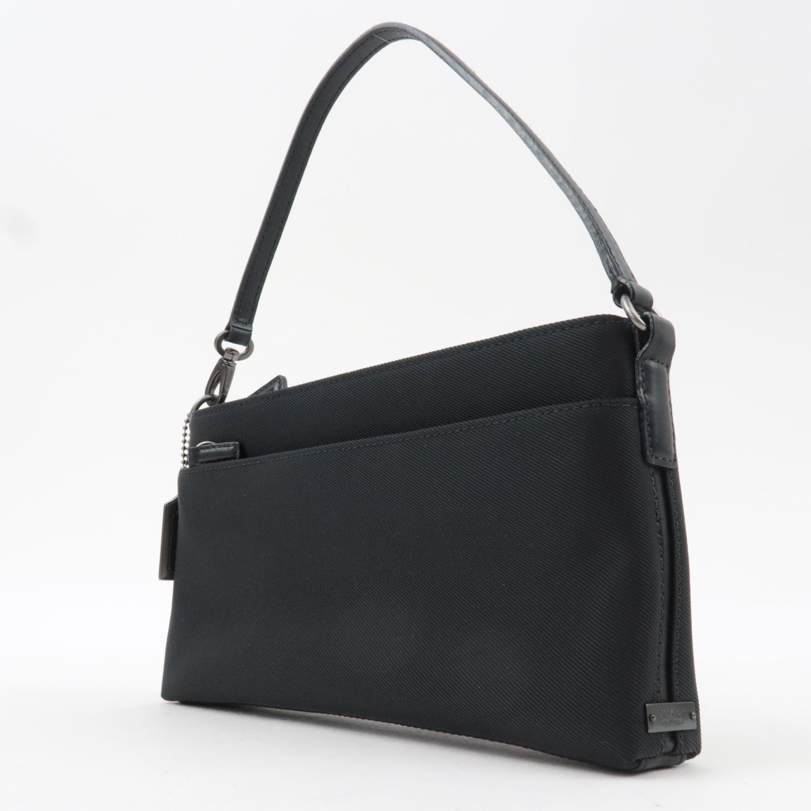 COACH Shoulder Bag Nylon Canvas Leather Black