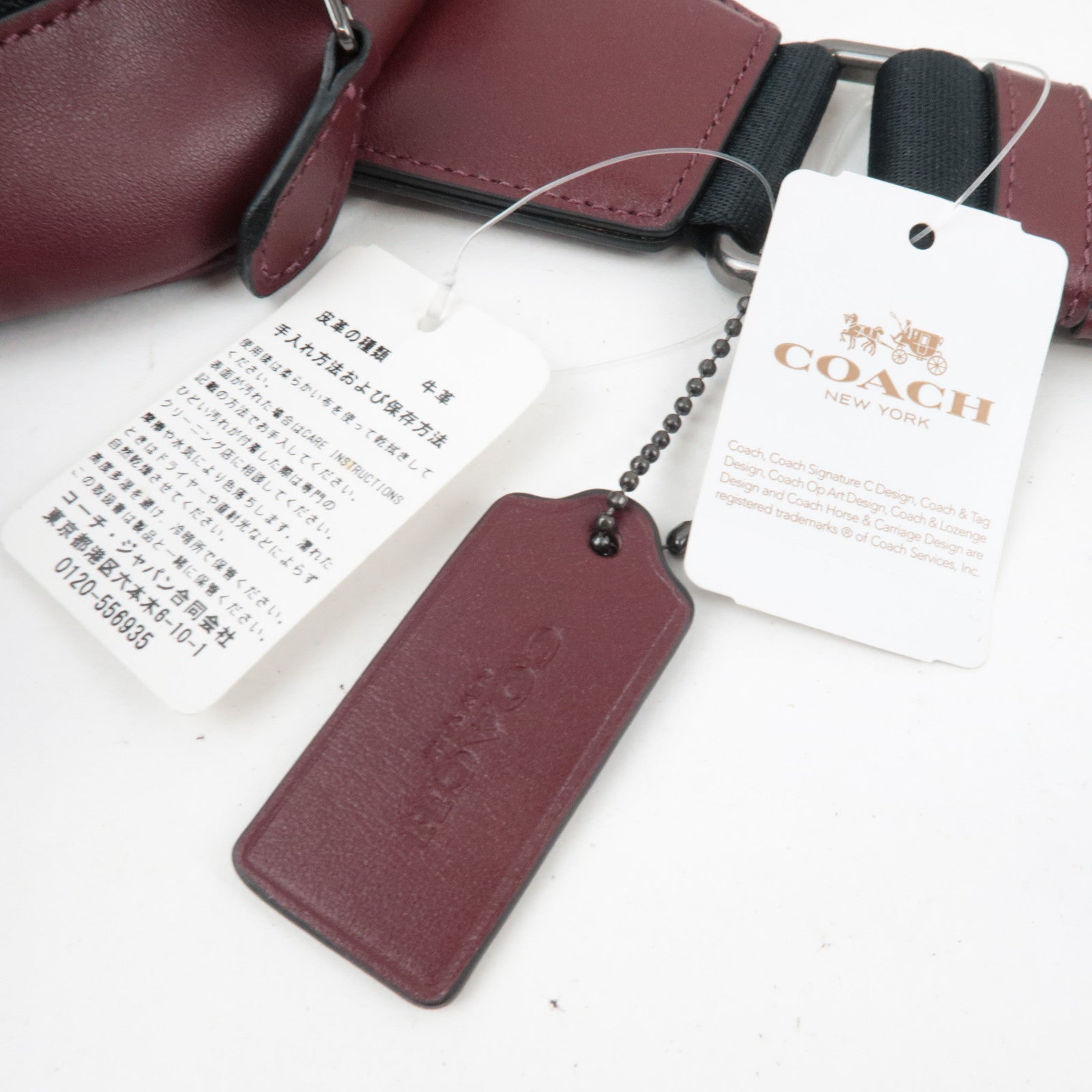 COACH Nylon Leather Body Bag Red Brown F59320