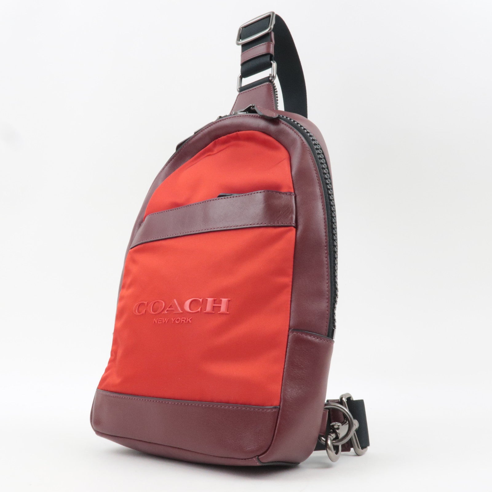 COACH Nylon Leather Body Bag Red Brown F59320