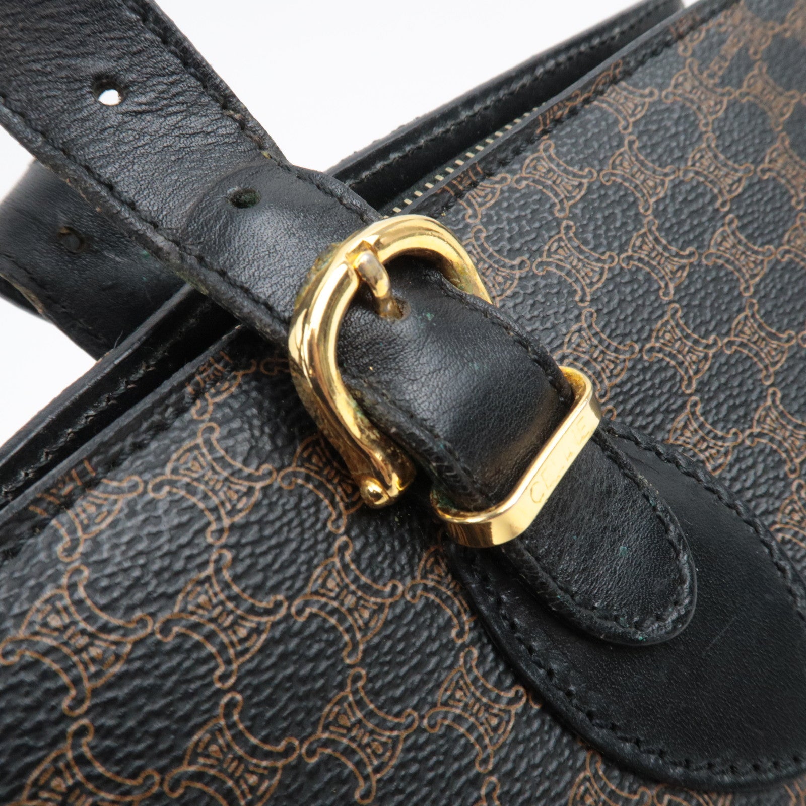 CELINE Macadam Shoulder Tote Bag PVC Leather Black Brown