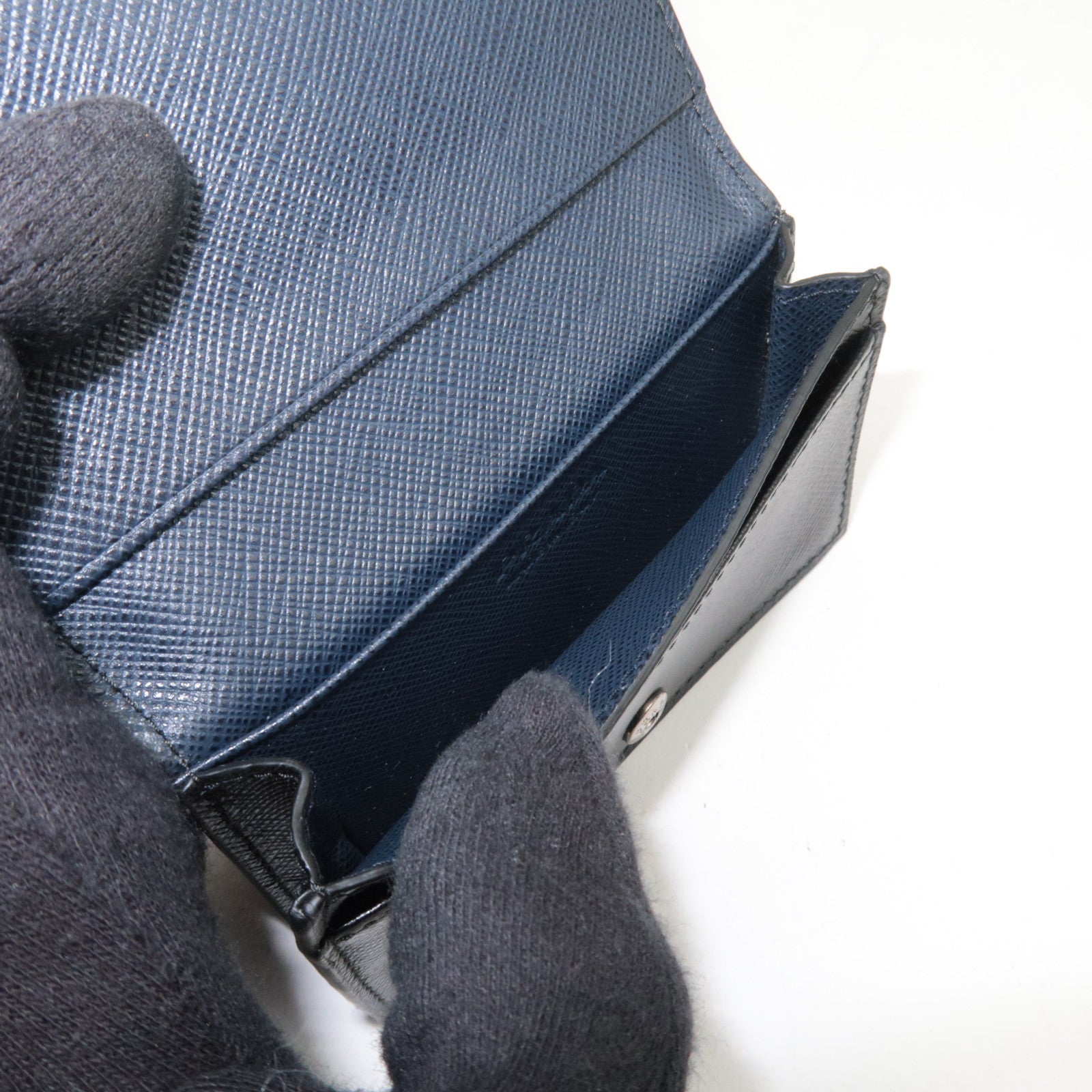 PRADA Logo Leather Card Case Black Navy 2MC122 *G card