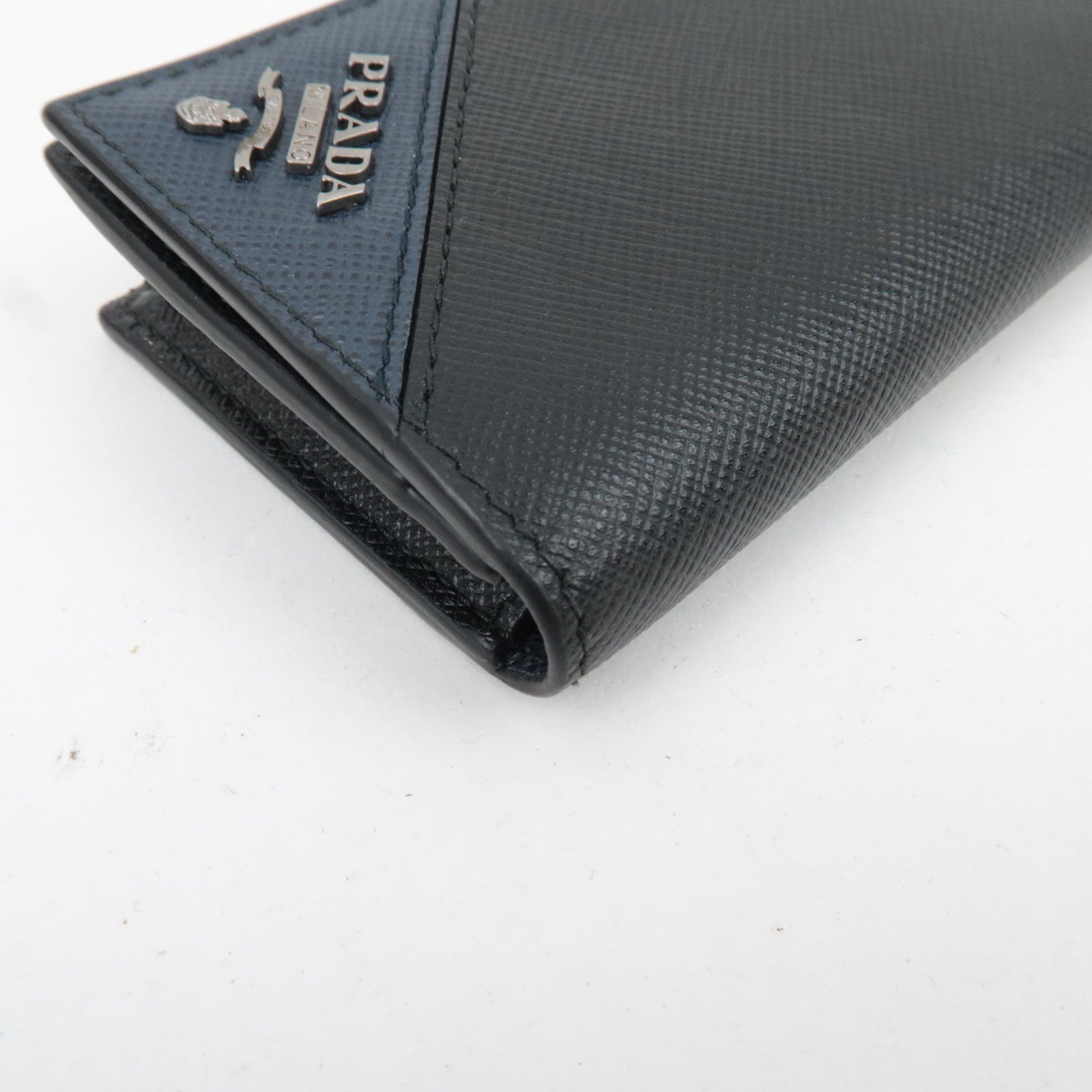 PRADA Logo Leather Card Case Black Navy 2MC122 *G card