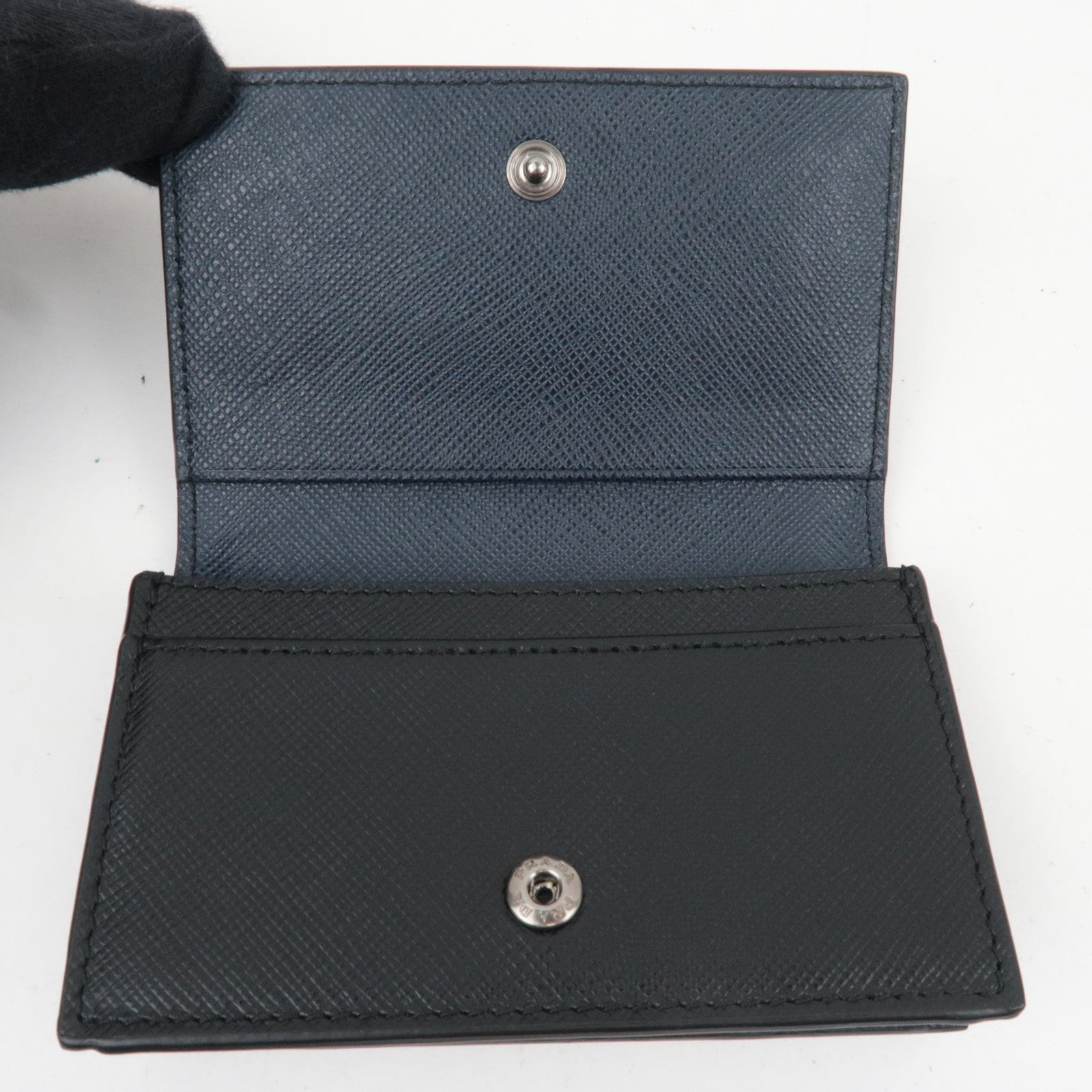 PRADA Logo Leather Card Case Black Navy 2MC122 *G card