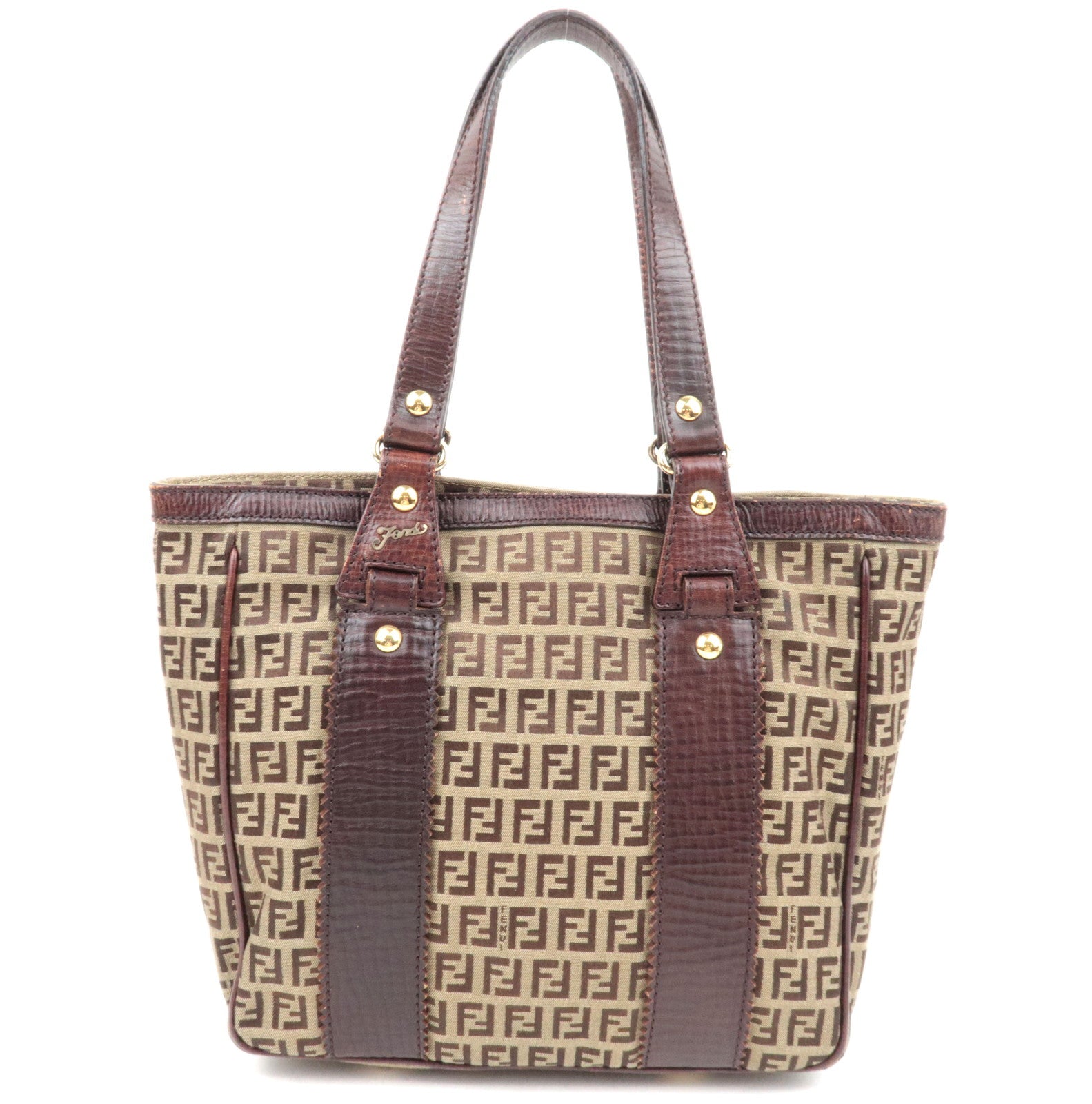 FENDI Zucchino Canvas Leather Tote Bag Beige Brown 8BH16183281