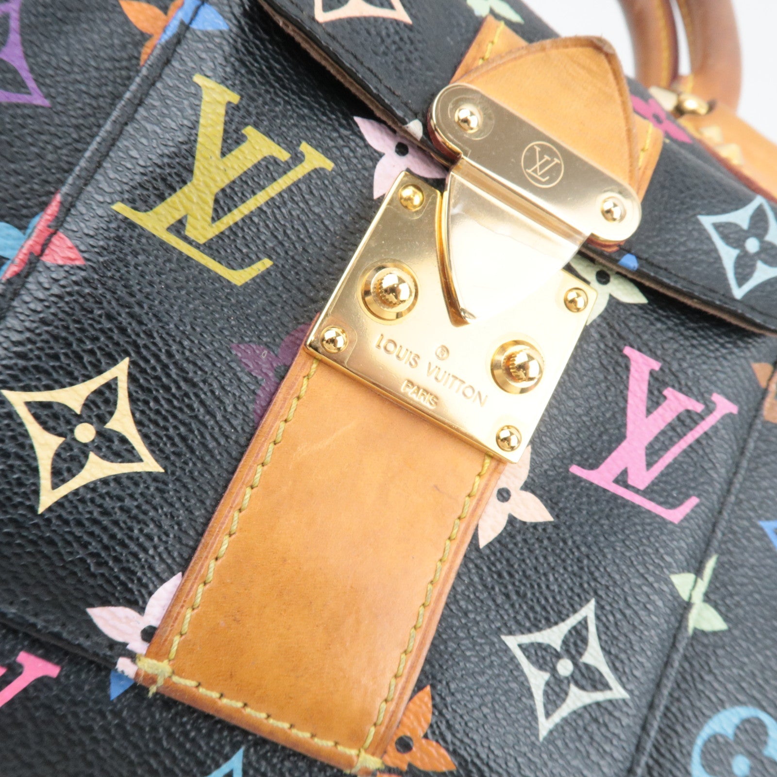 Louis Vuitton Monogram Multicolor Speedy 30 Handbag Noir M92642 SP0192 *Clochette, Key