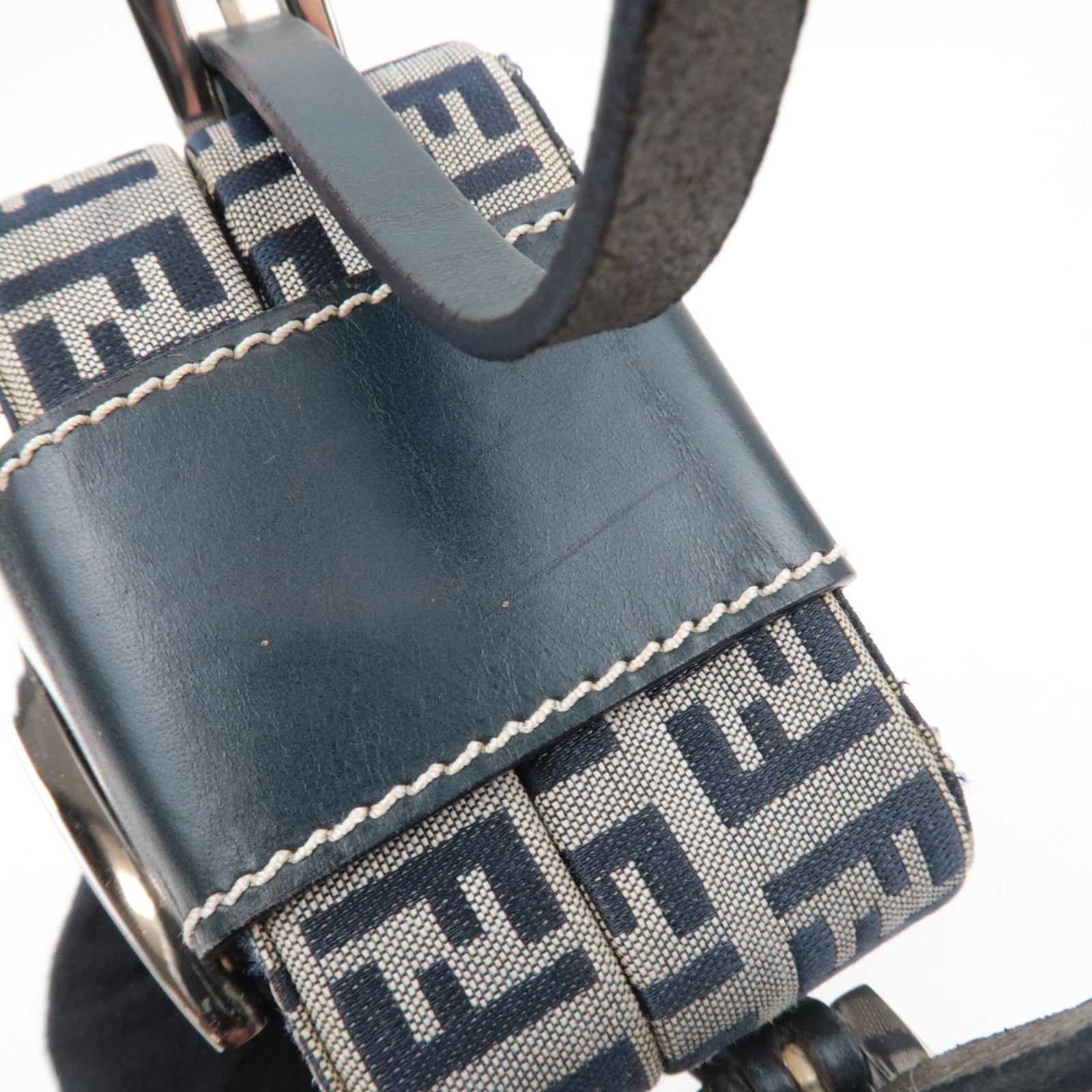 FENDI Zucchino Canvas Leather Mini Box Handbag Navy 26805