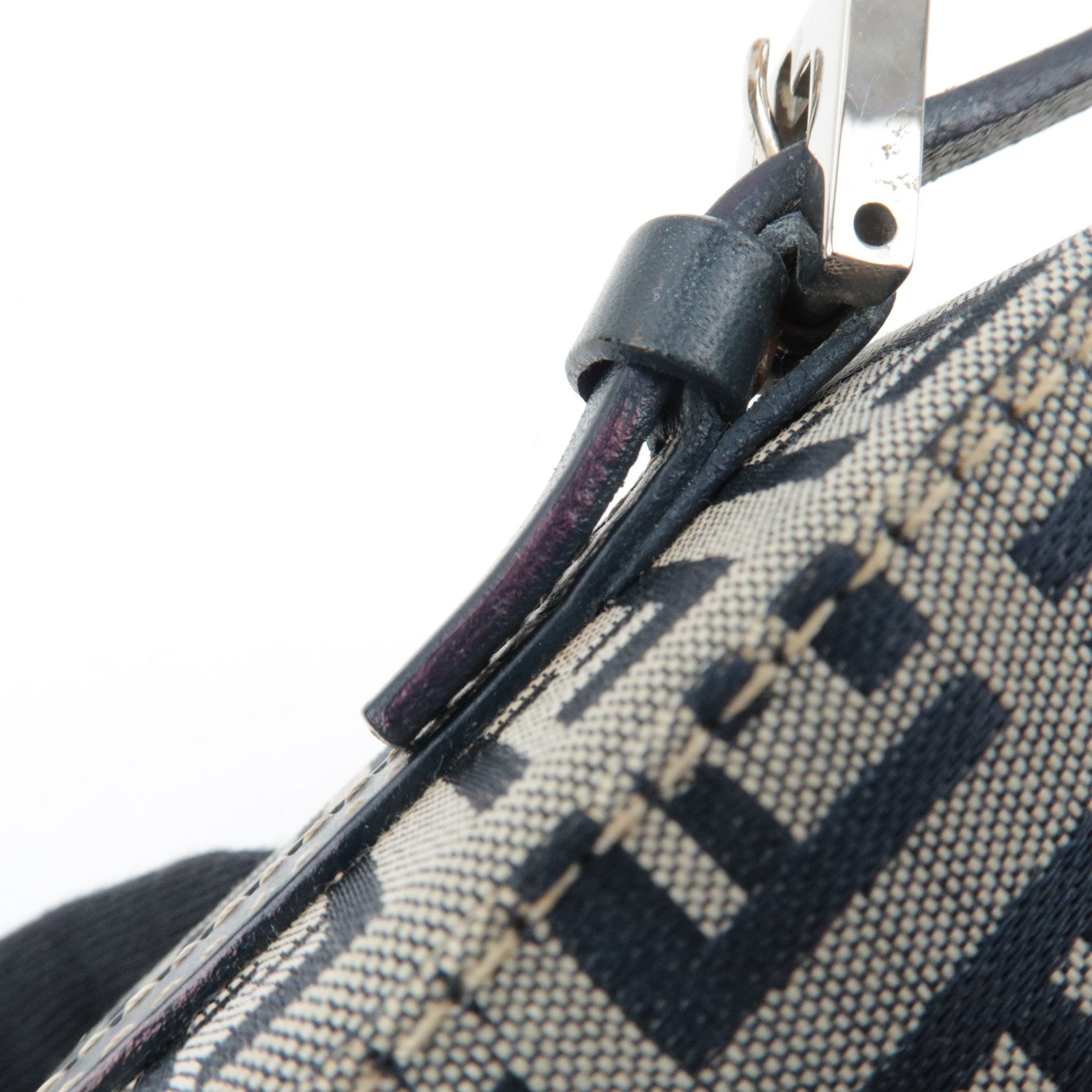 FENDI Zucchino Canvas Leather Mini Box Handbag Navy 26805