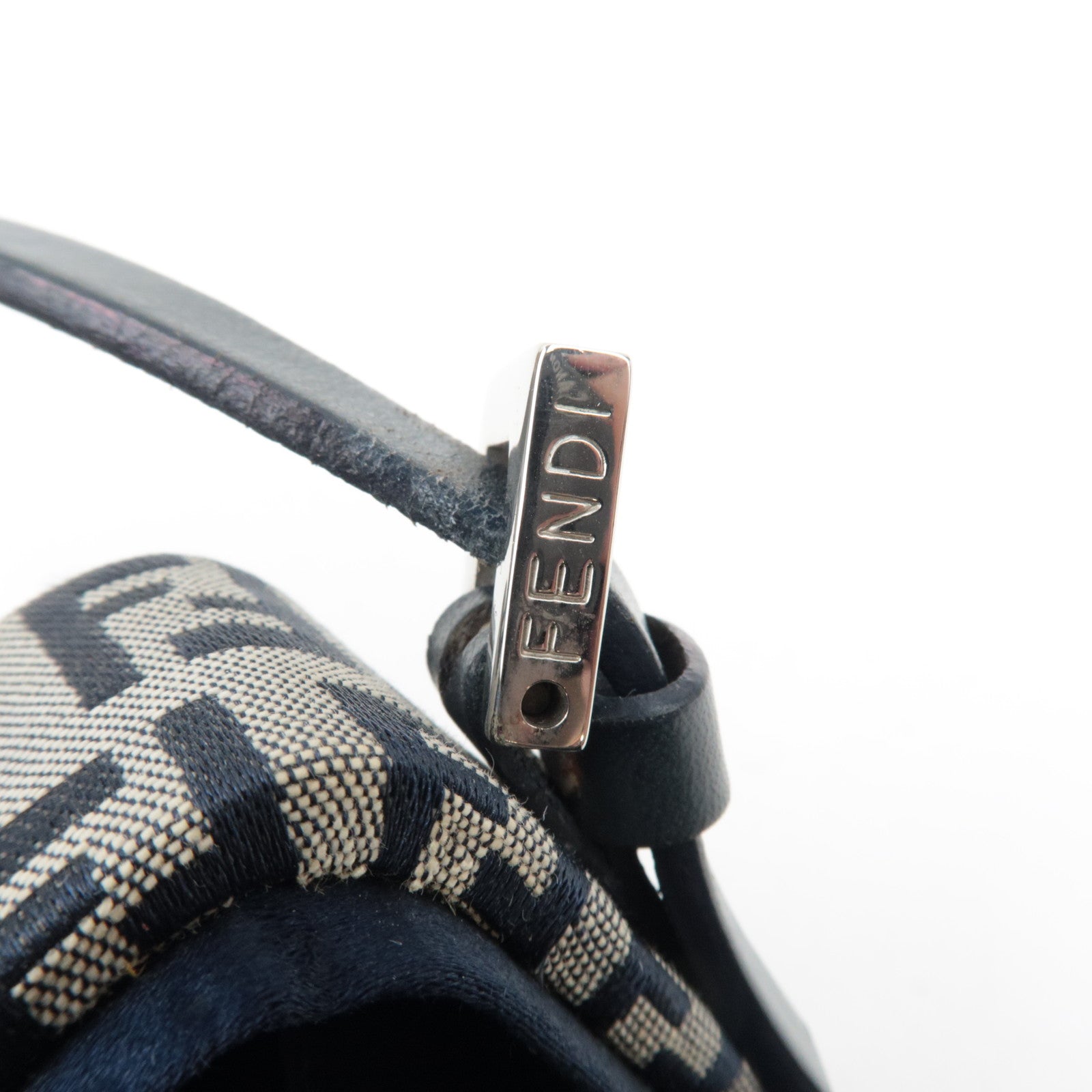 FENDI Zucchino Canvas Leather Mini Box Handbag Navy 26805