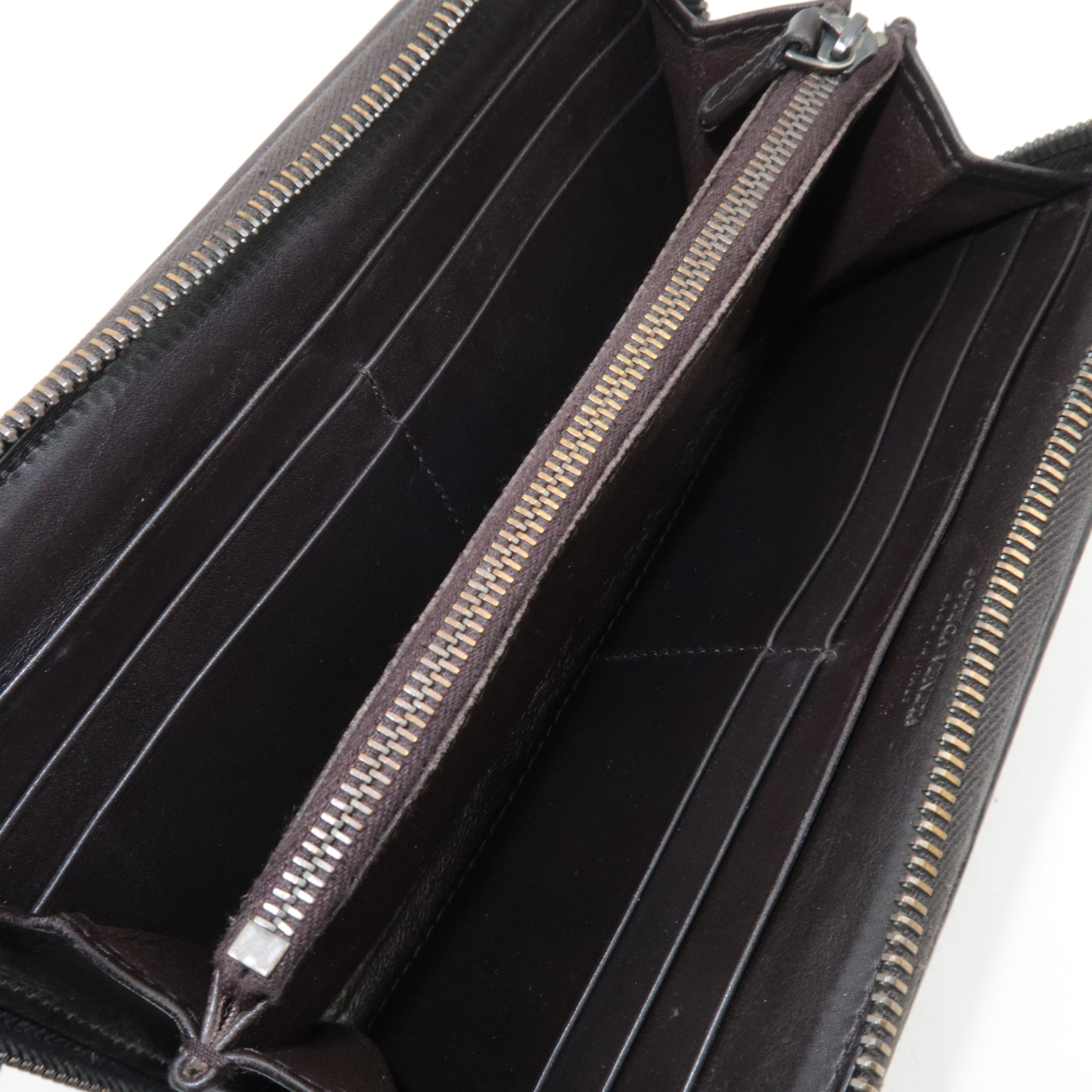 BOTTEGA VENETA Intrecciato Leather Round Zipper Long Wallet Dark Brown *Box