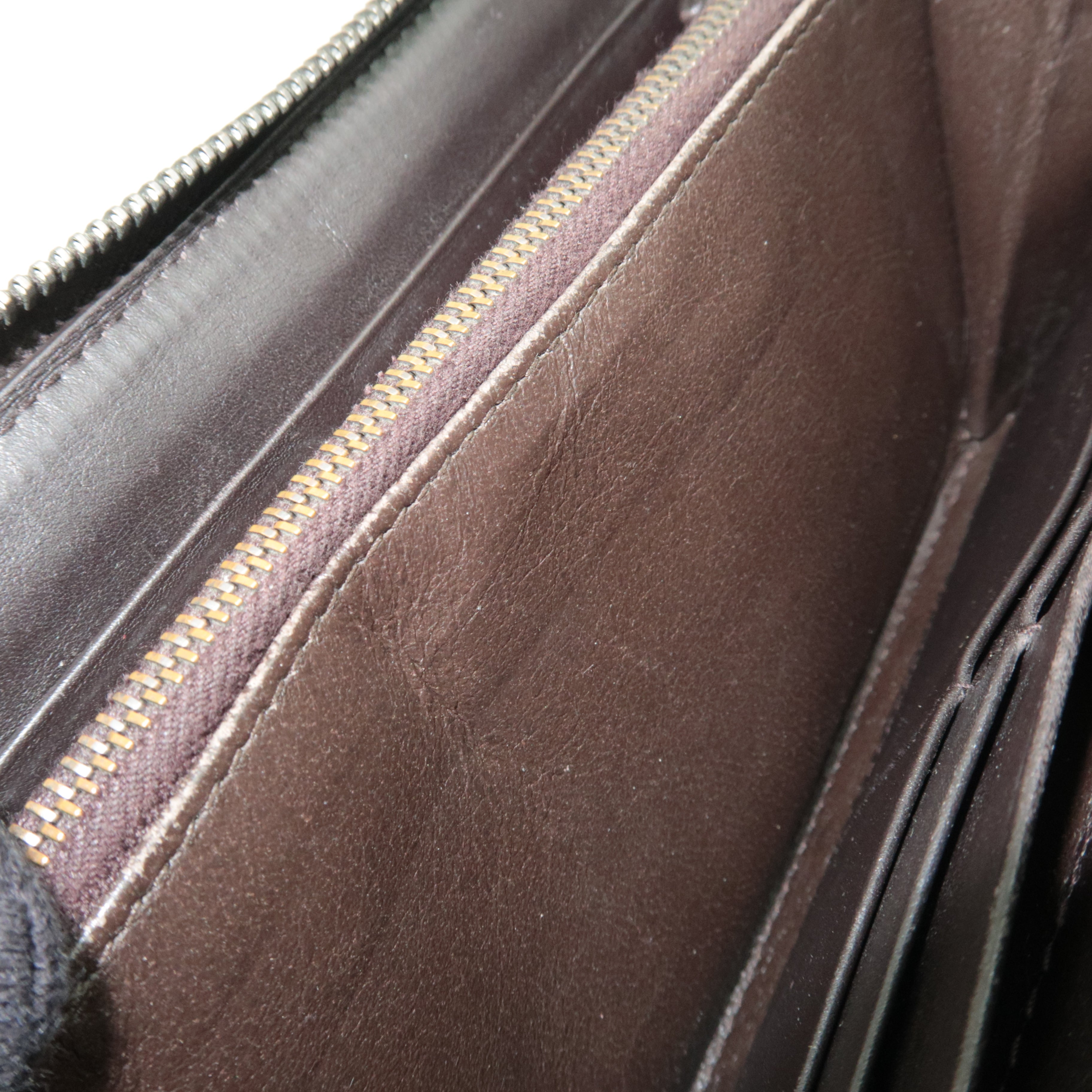 BOTTEGA VENETA Intrecciato Leather Round Zipper Long Wallet Dark Brown *Box