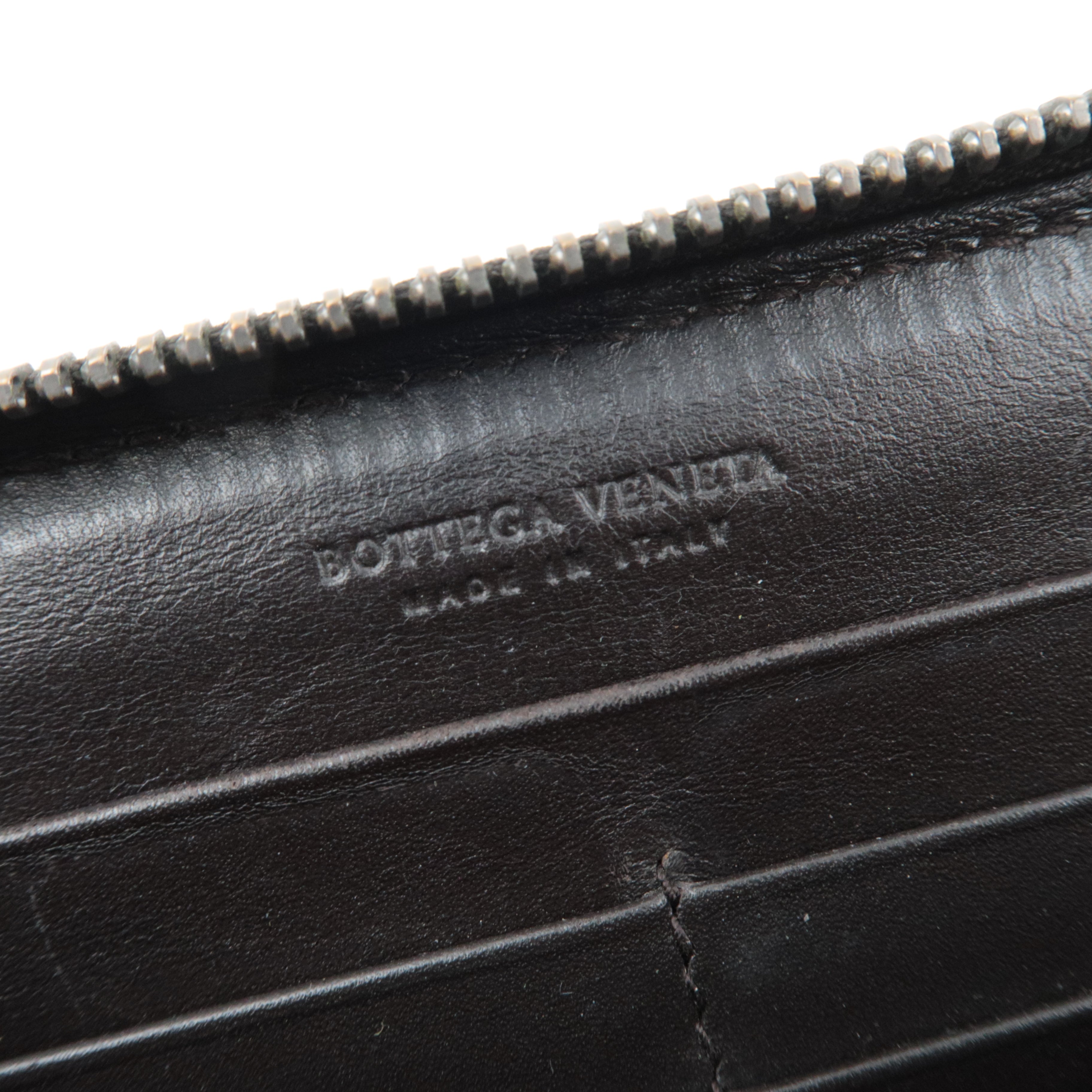 BOTTEGA VENETA Intrecciato Leather Round Zipper Long Wallet Dark Brown *Box