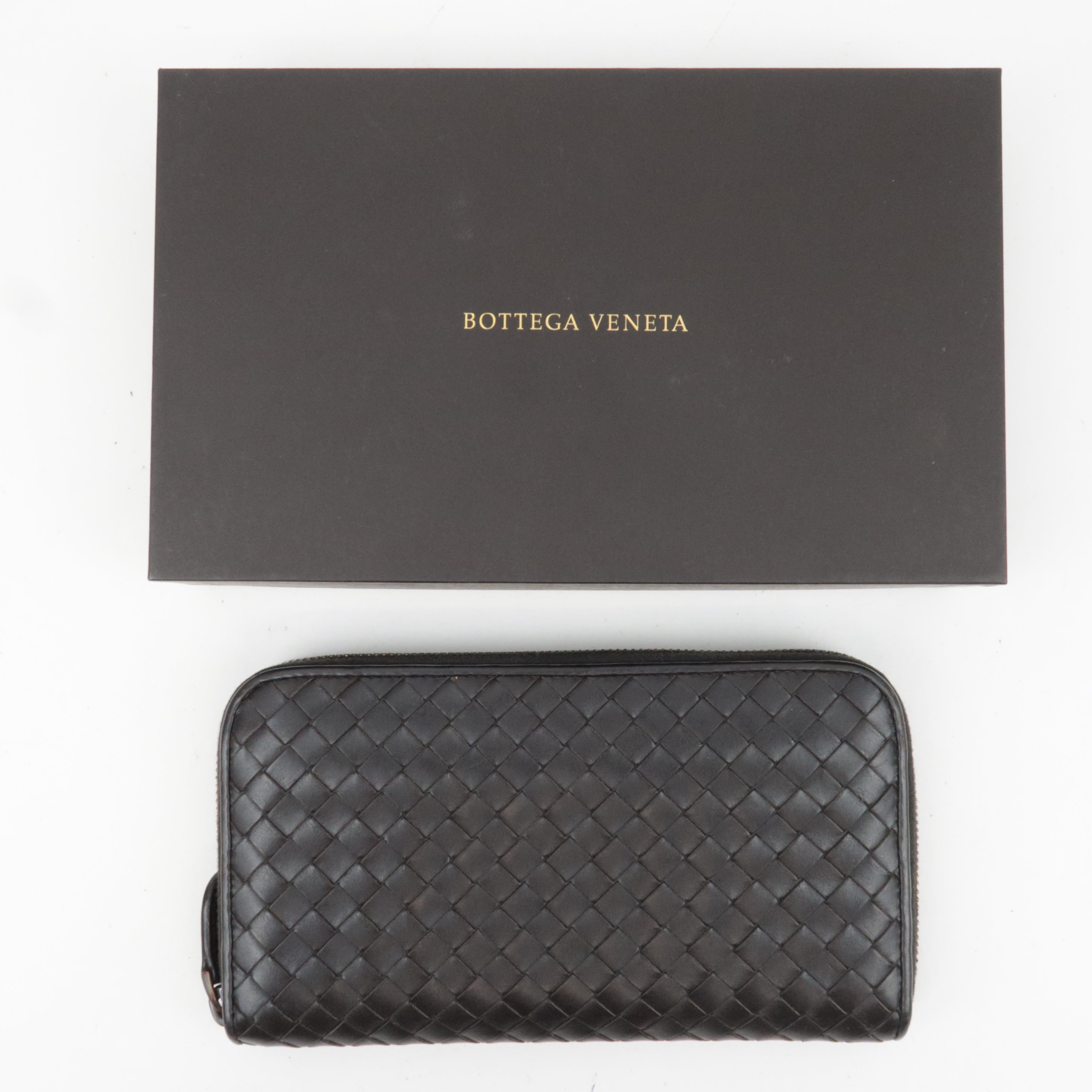 BOTTEGA VENETA Intrecciato Leather Round Zipper Long Wallet Dark Brown *Box