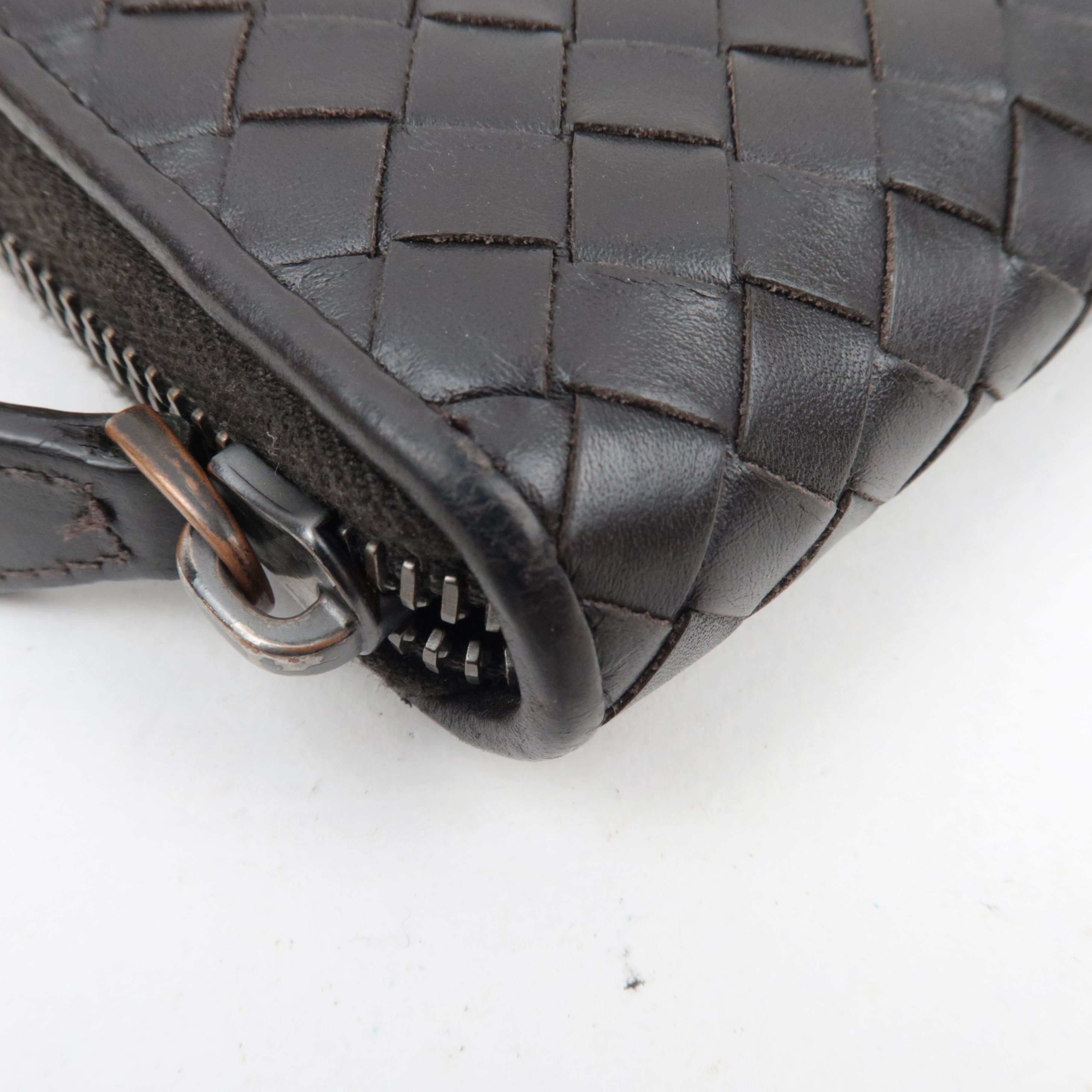 BOTTEGA VENETA Intrecciato Leather Round Zipper Long Wallet Dark Brown *Box