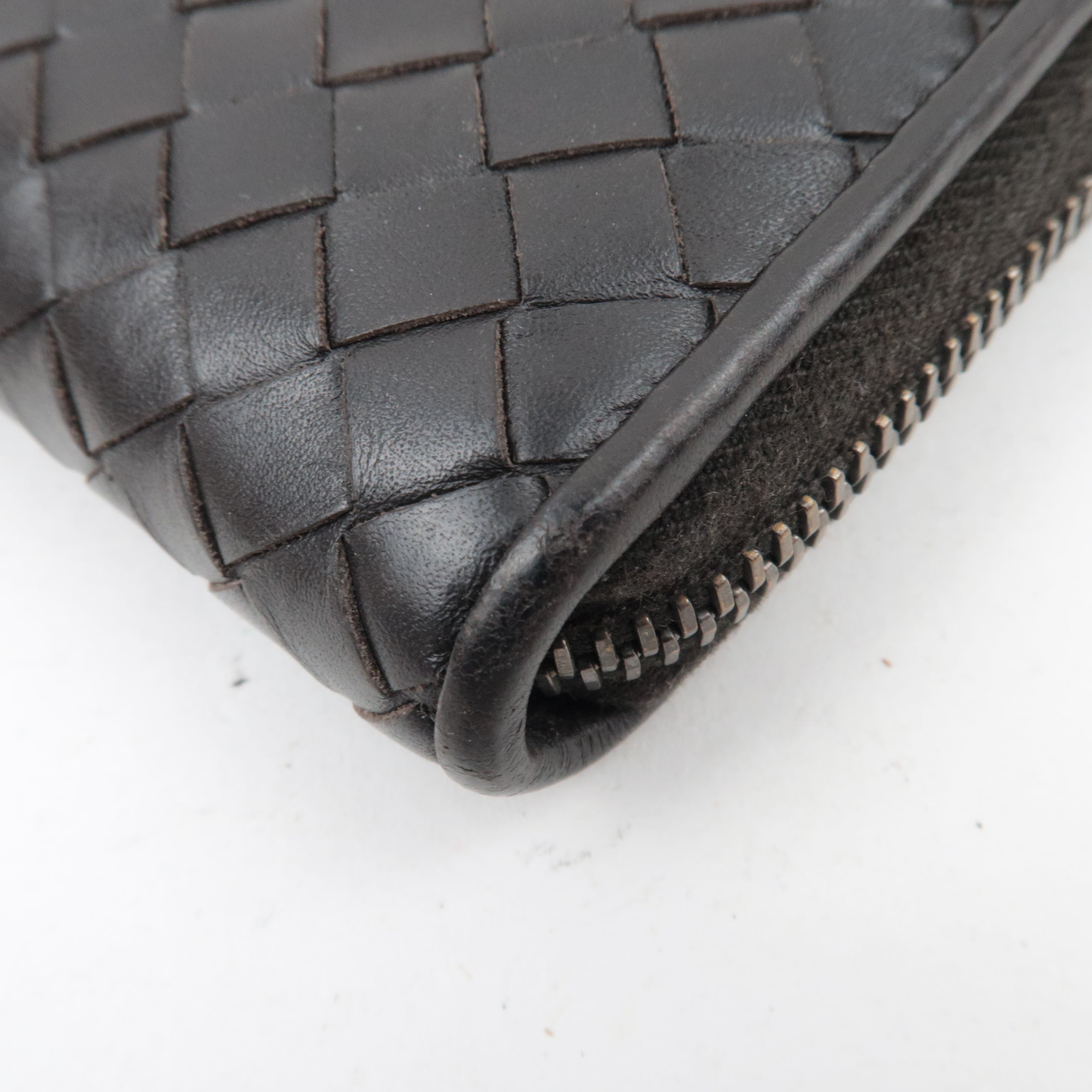 BOTTEGA VENETA Intrecciato Leather Round Zipper Long Wallet Dark Brown *Box
