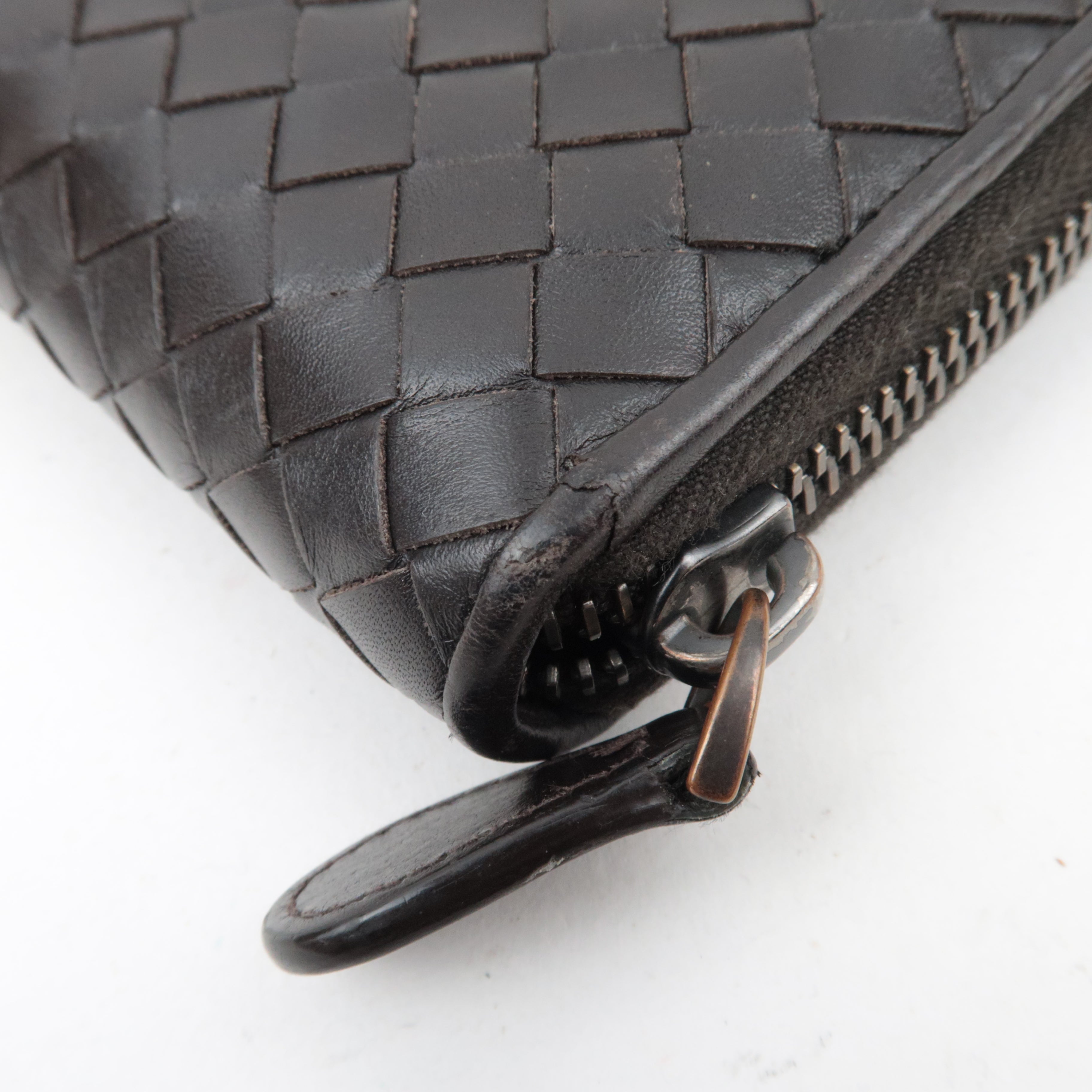 BOTTEGA VENETA Intrecciato Leather Round Zipper Long Wallet Dark Brown *Box
