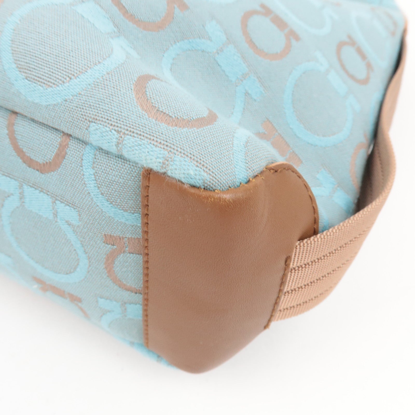 Ferragamo Gancini One-Shoulder Bag Canvas Leather Light Blue Beige *Dust bag