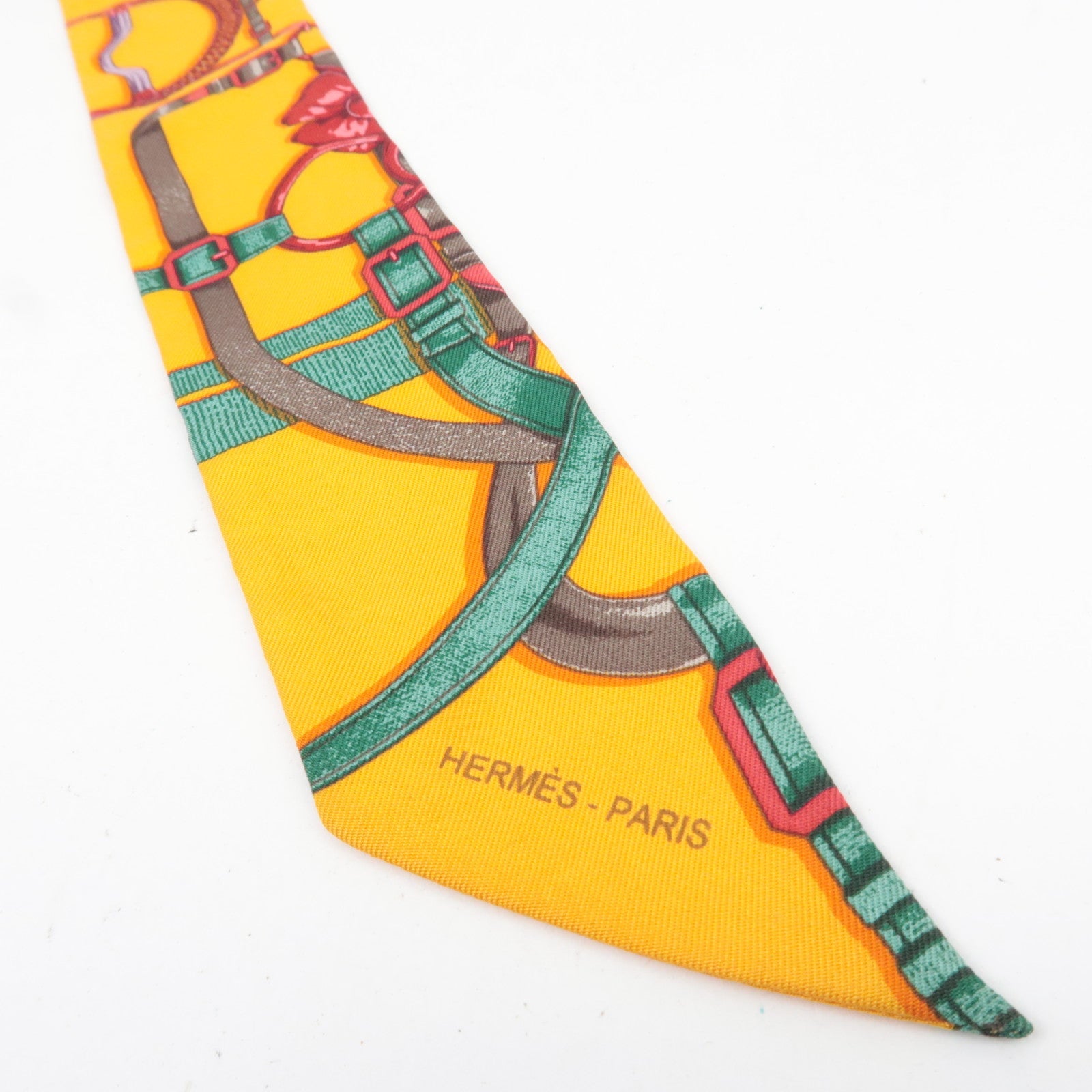 HERMES Twilly Scarf Belt & Ribbon Print 100% Silk Orange *Box