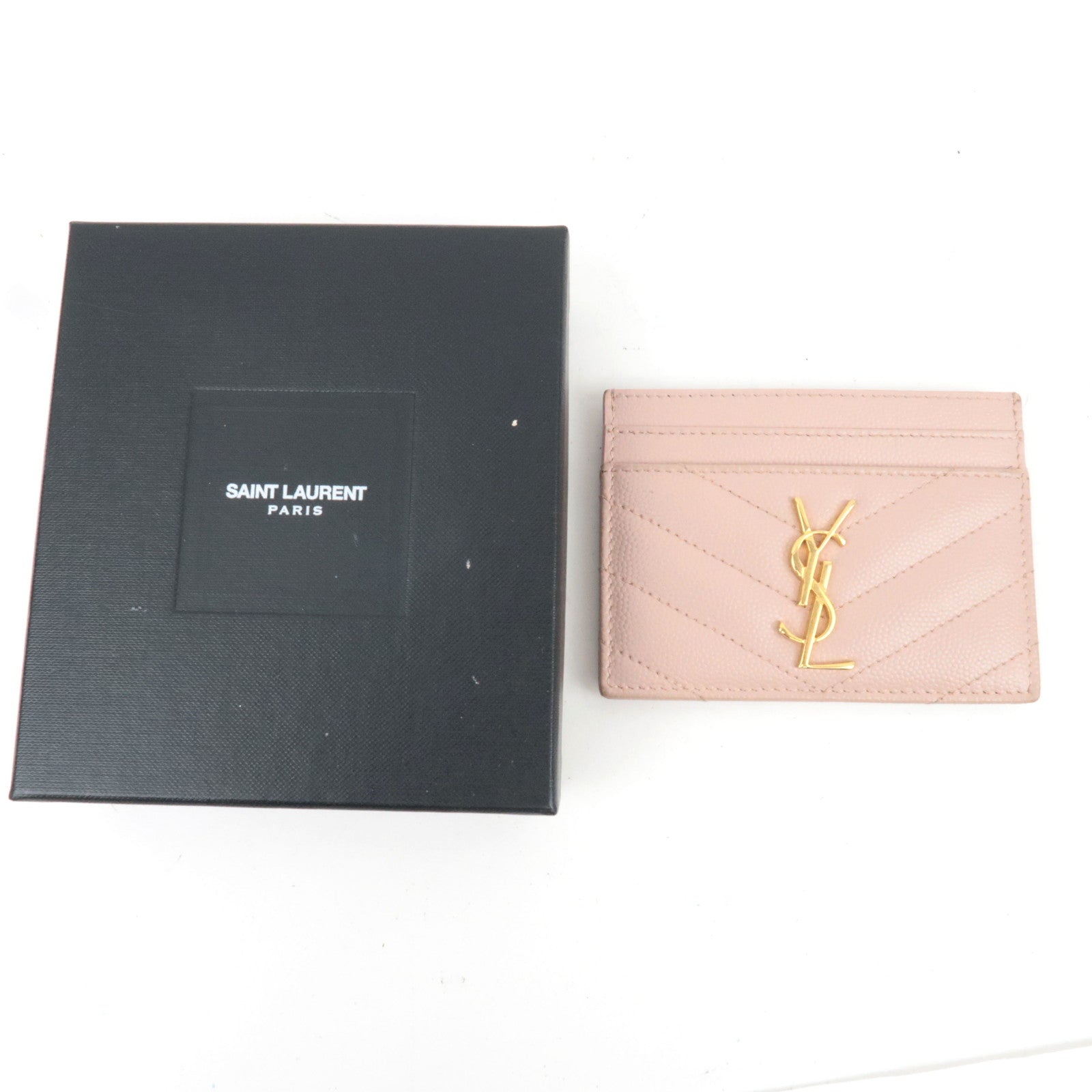 SAINT LAURENT Cassandra Card Case Leather Pink Gold HDW 423291 *Box