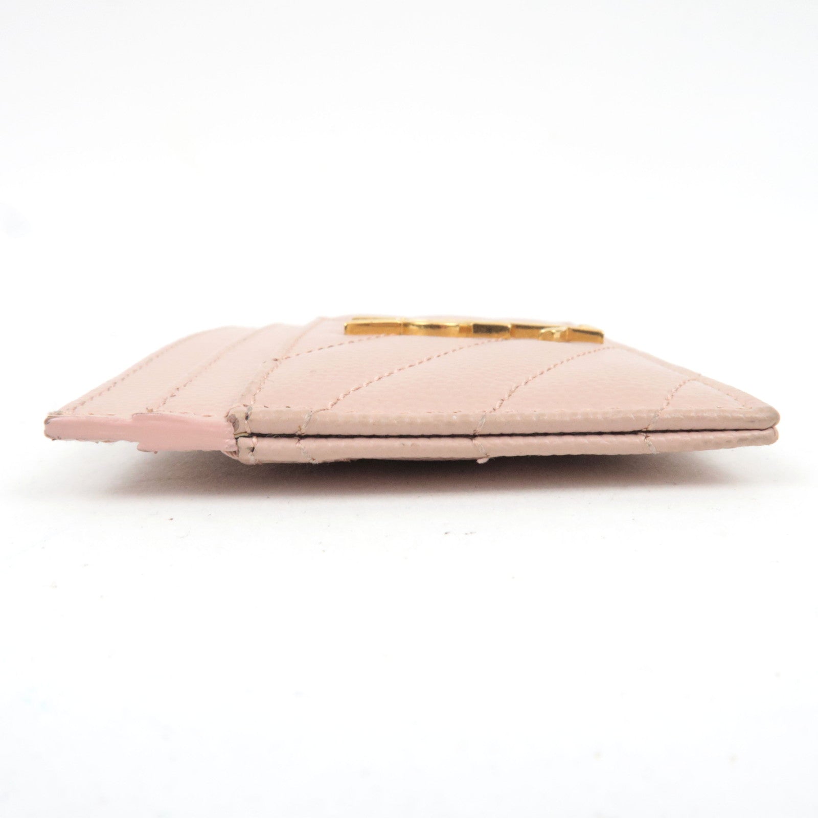 SAINT LAURENT Cassandra Card Case Leather Pink Gold HDW 423291 *Box