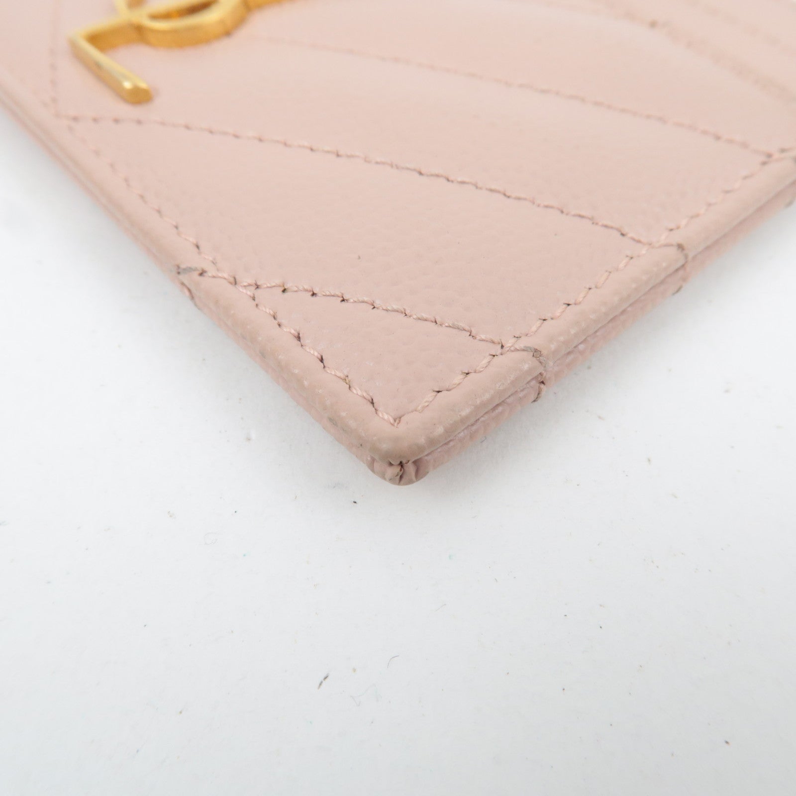 SAINT LAURENT Cassandra Card Case Leather Pink Gold HDW 423291 *Box