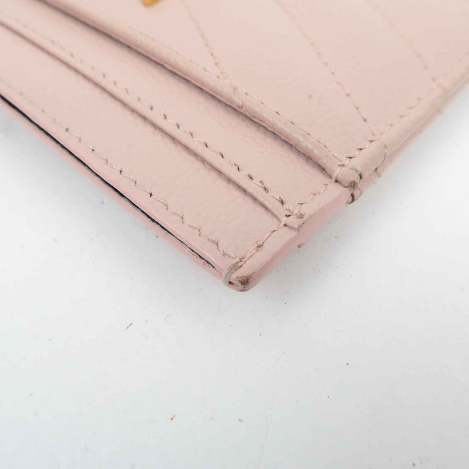 SAINT LAURENT Cassandra Card Case Leather Pink Gold HDW 423291 *Box