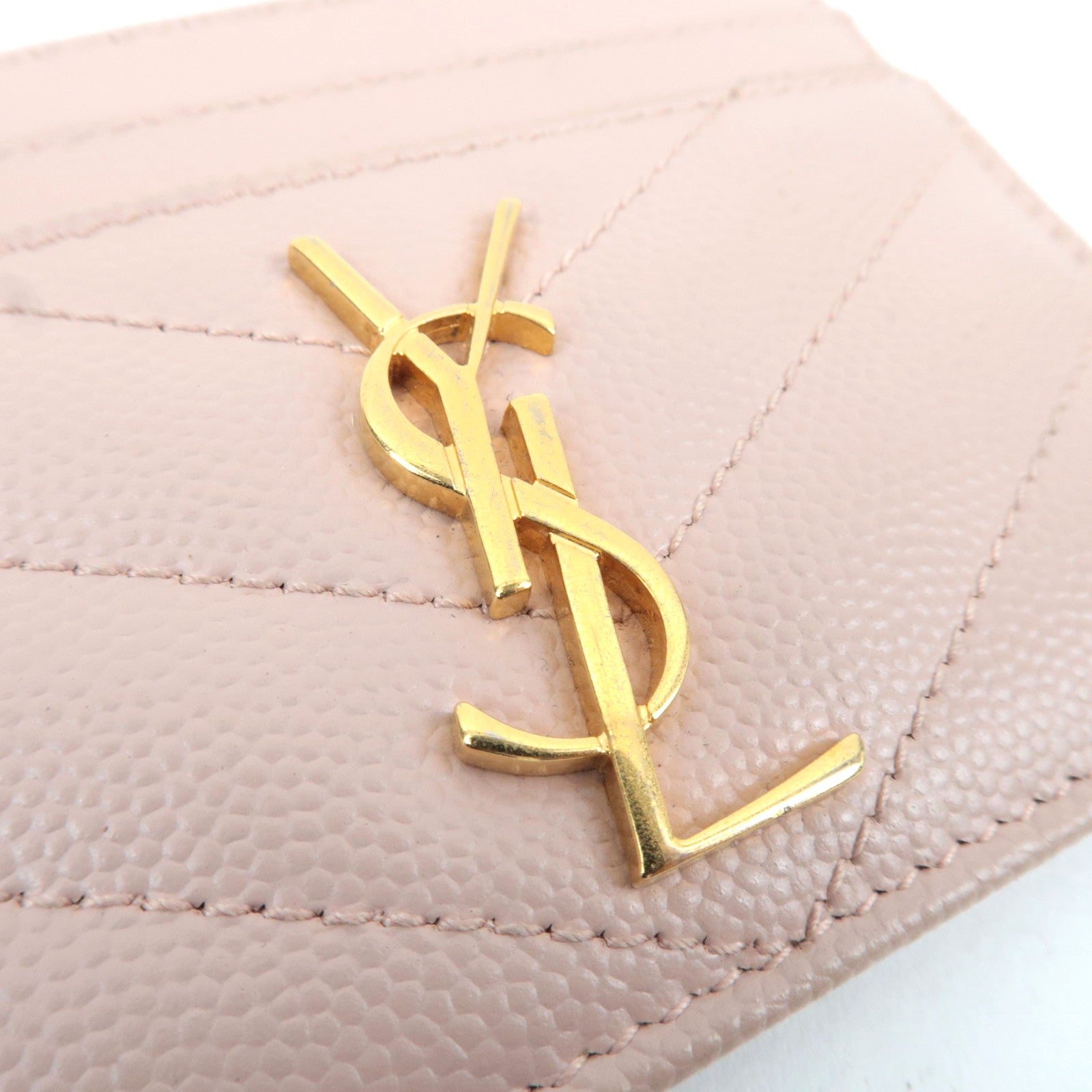 SAINT LAURENT Cassandra Card Case Leather Pink Gold HDW 423291 *Box