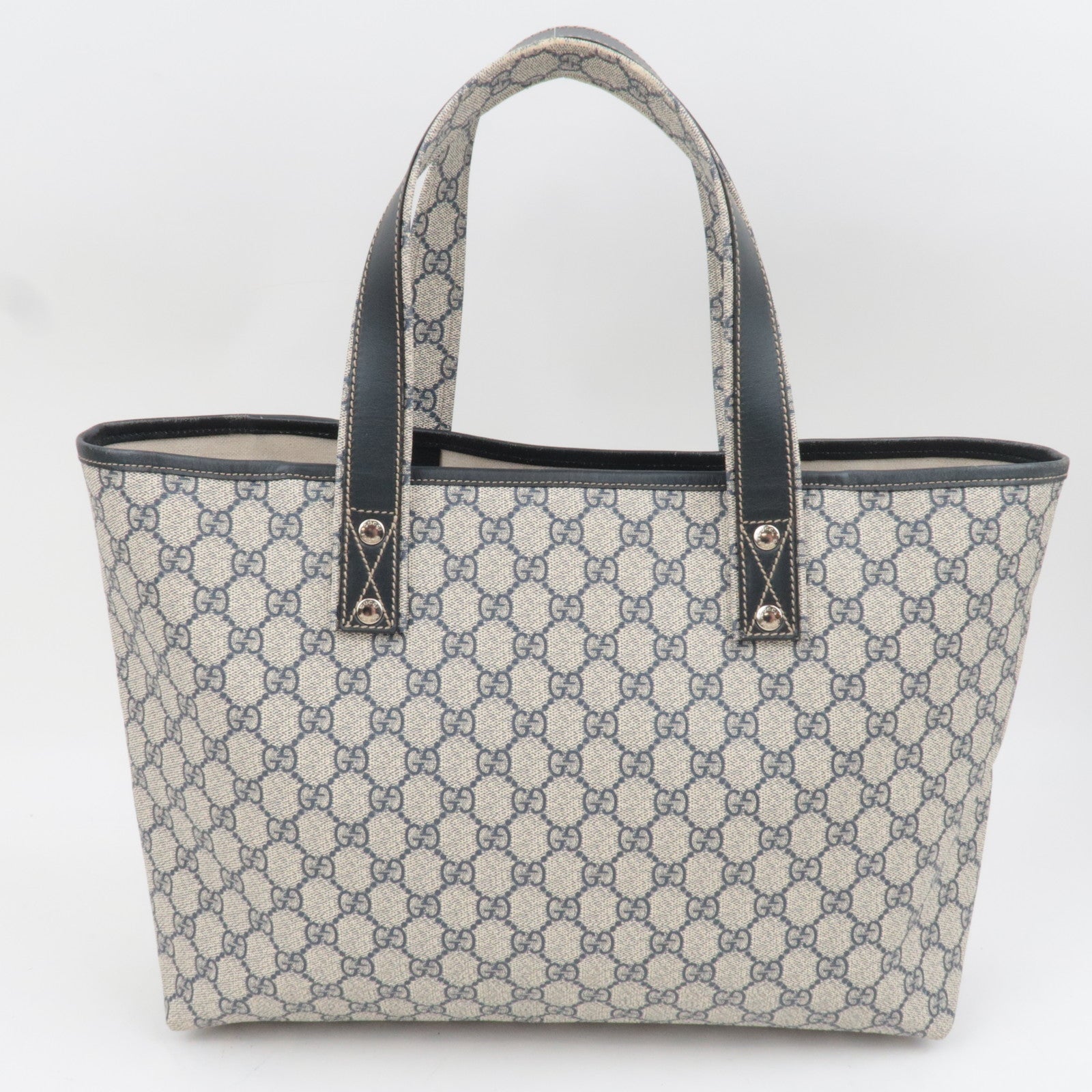GUCCI Sherry GG Supreme Leather Tote Bag Beige Navy 211134
