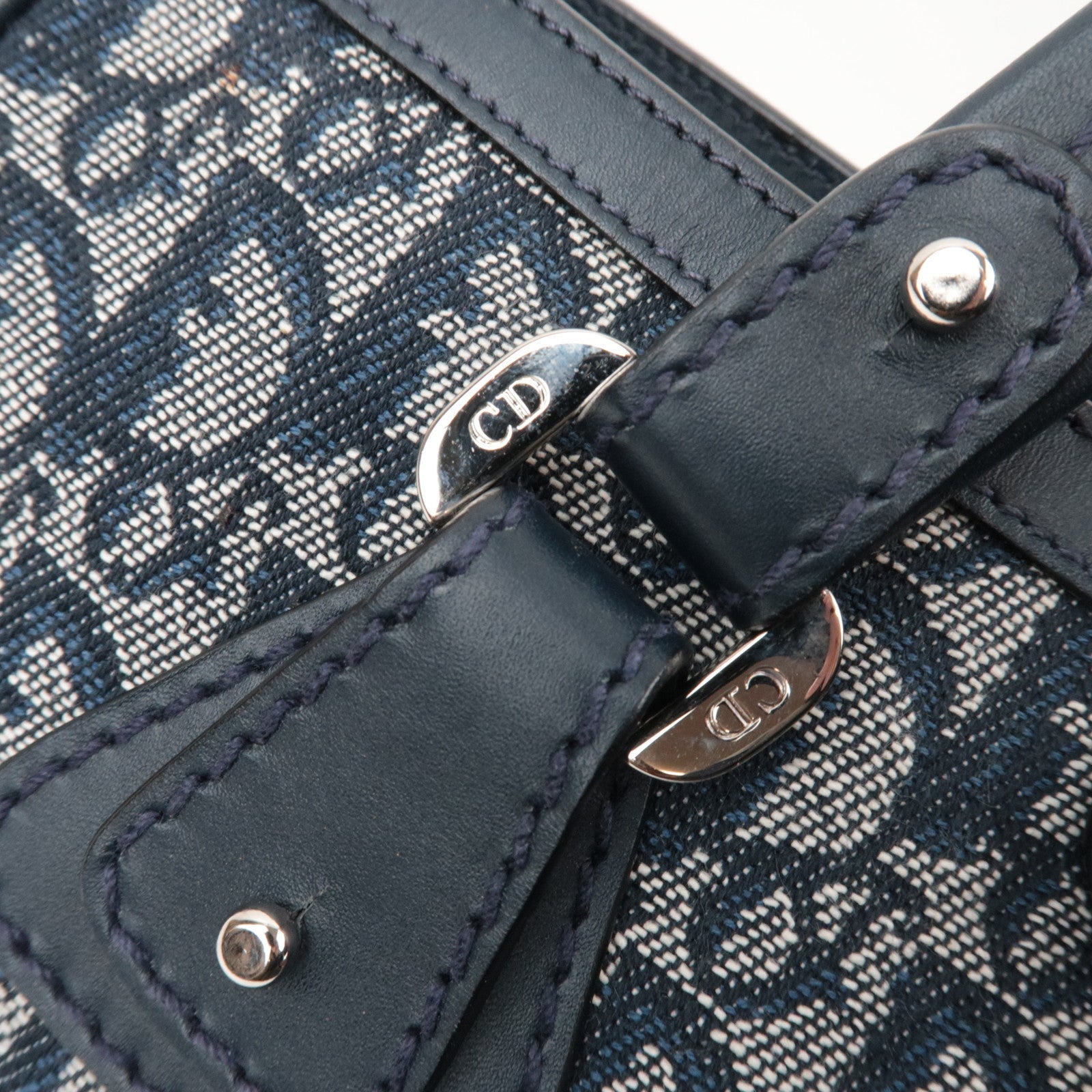 Christian Dior Trotter Tote Bag Canvas Leather Navy *Dust Bag, G Card