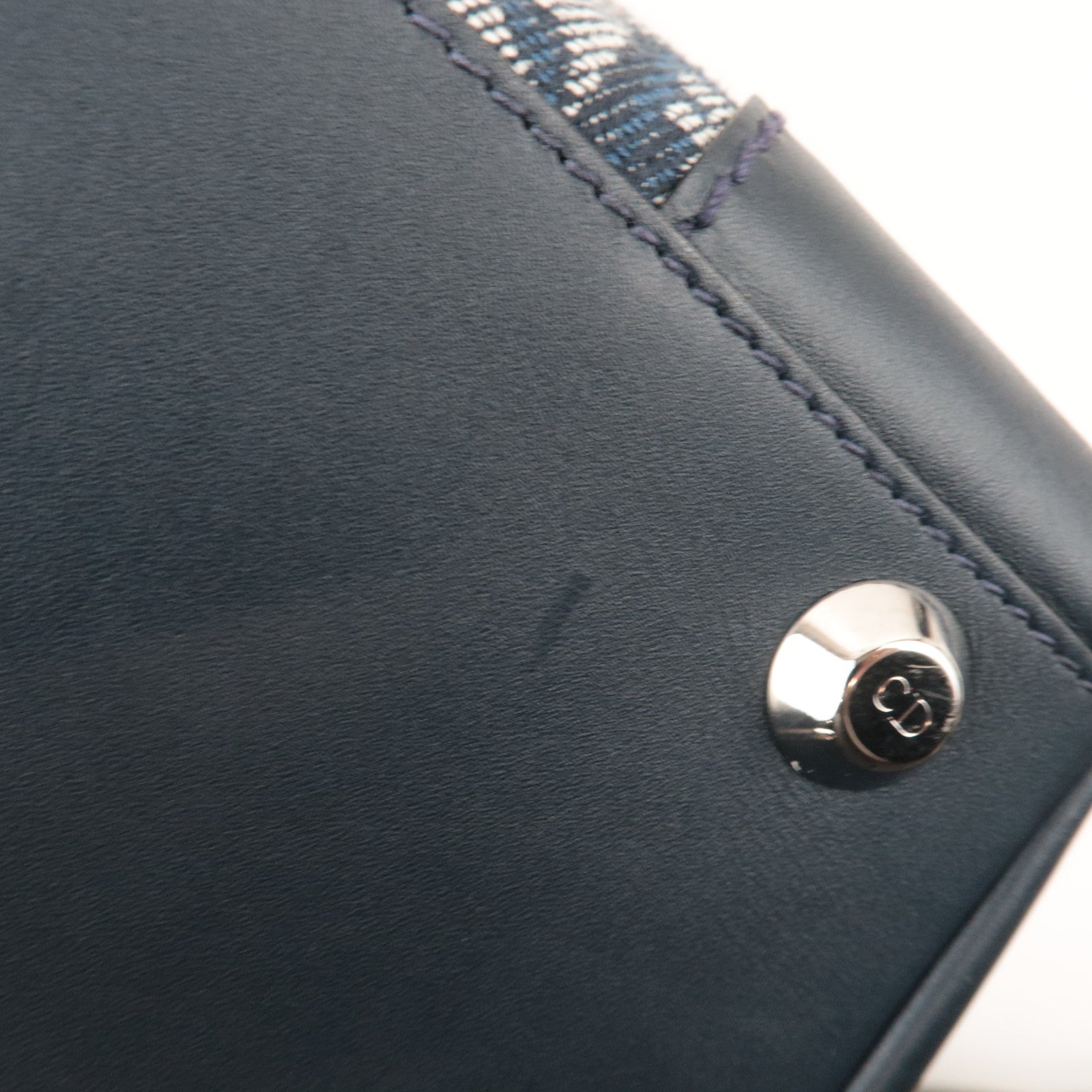 Christian Dior Trotter Tote Bag Canvas Leather Navy *Dust Bag, G Card