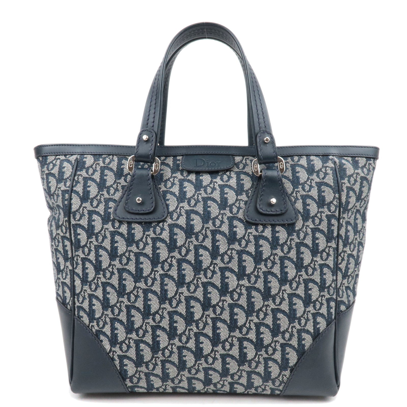 Christian Dior Trotter Tote Bag Canvas Leather Navy *Dust Bag, G Card83467