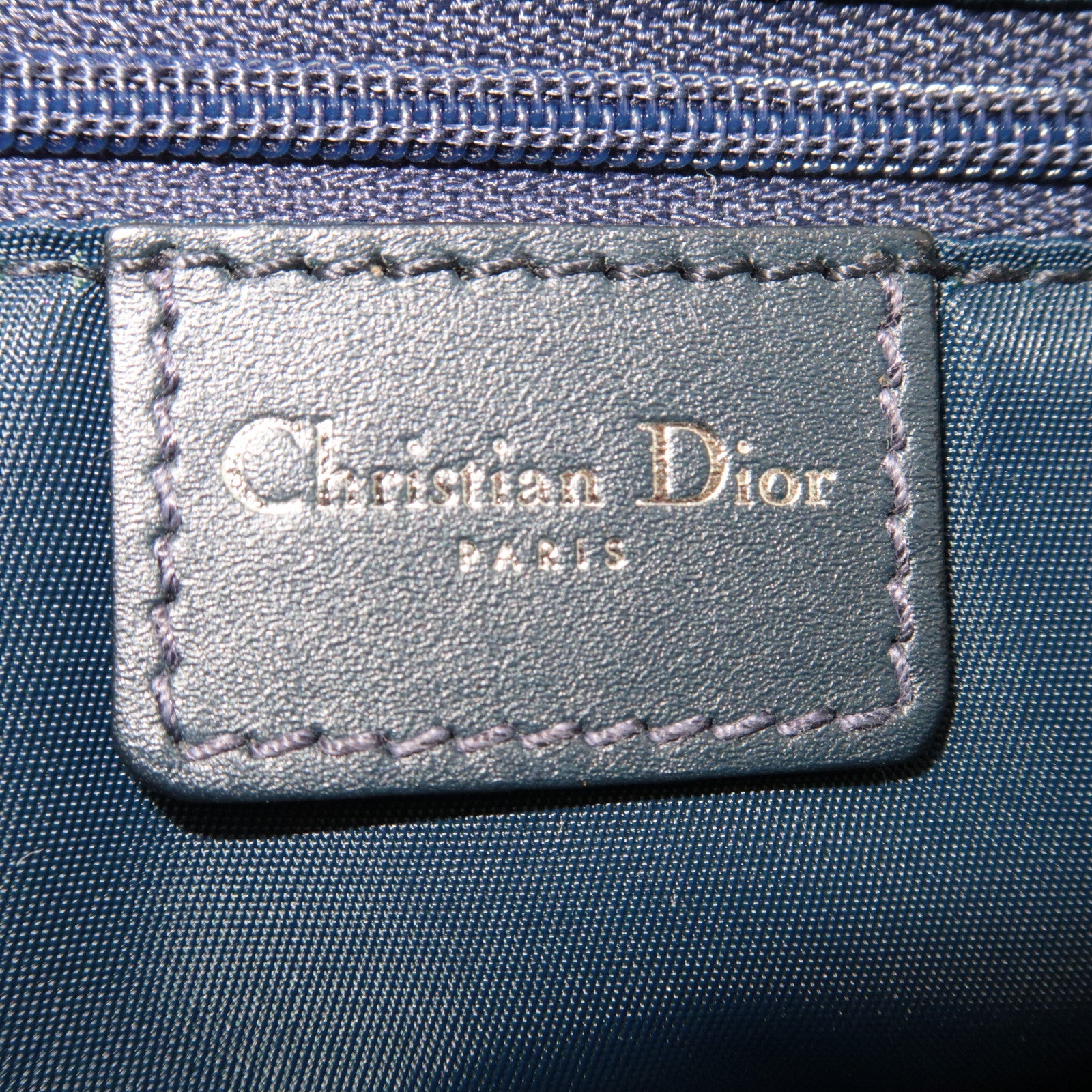 Christian Dior Trotter Tote Bag Canvas Leather Navy *Dust Bag, G Card