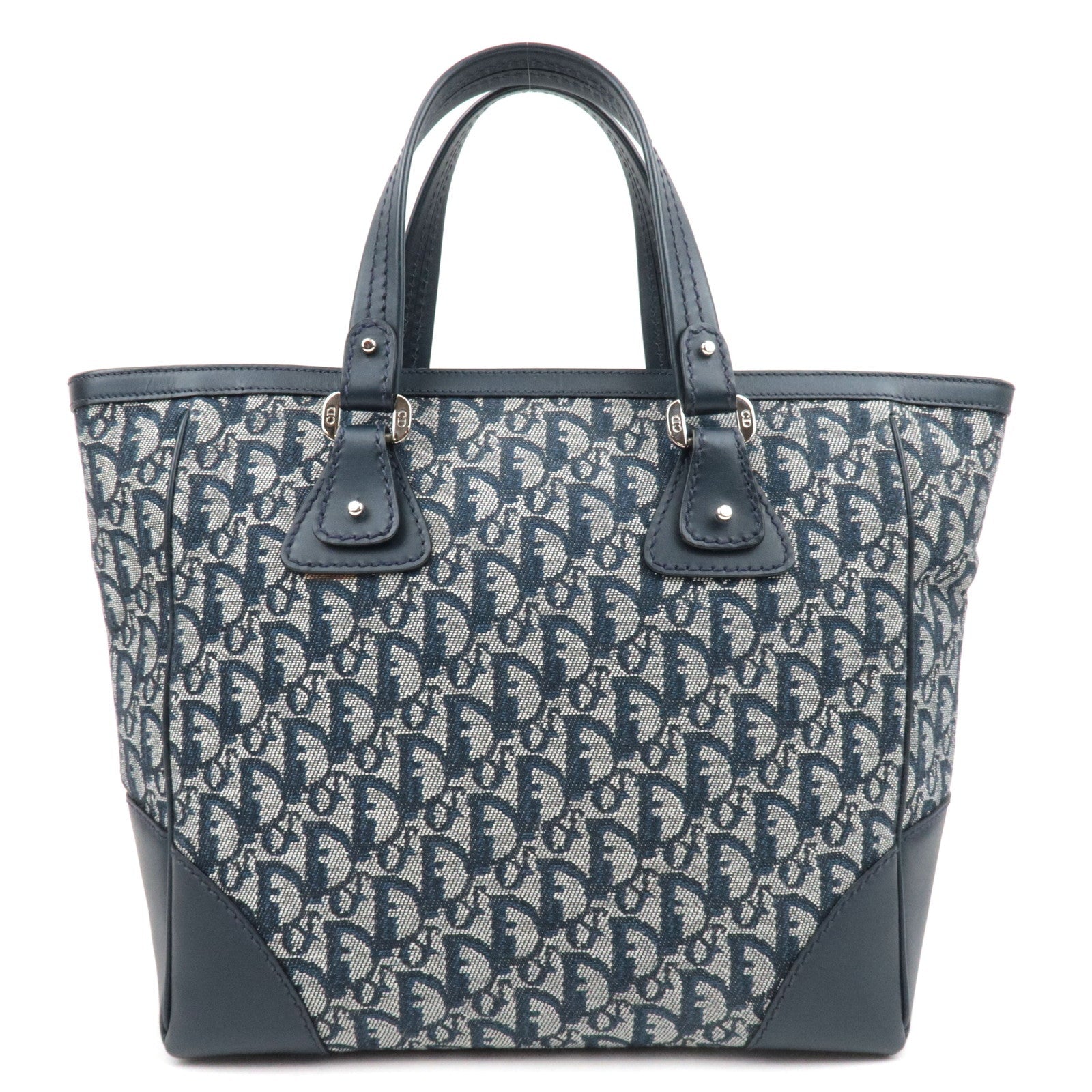 Christian Dior Trotter Tote Bag Canvas Leather Navy *Dust Bag, G Card